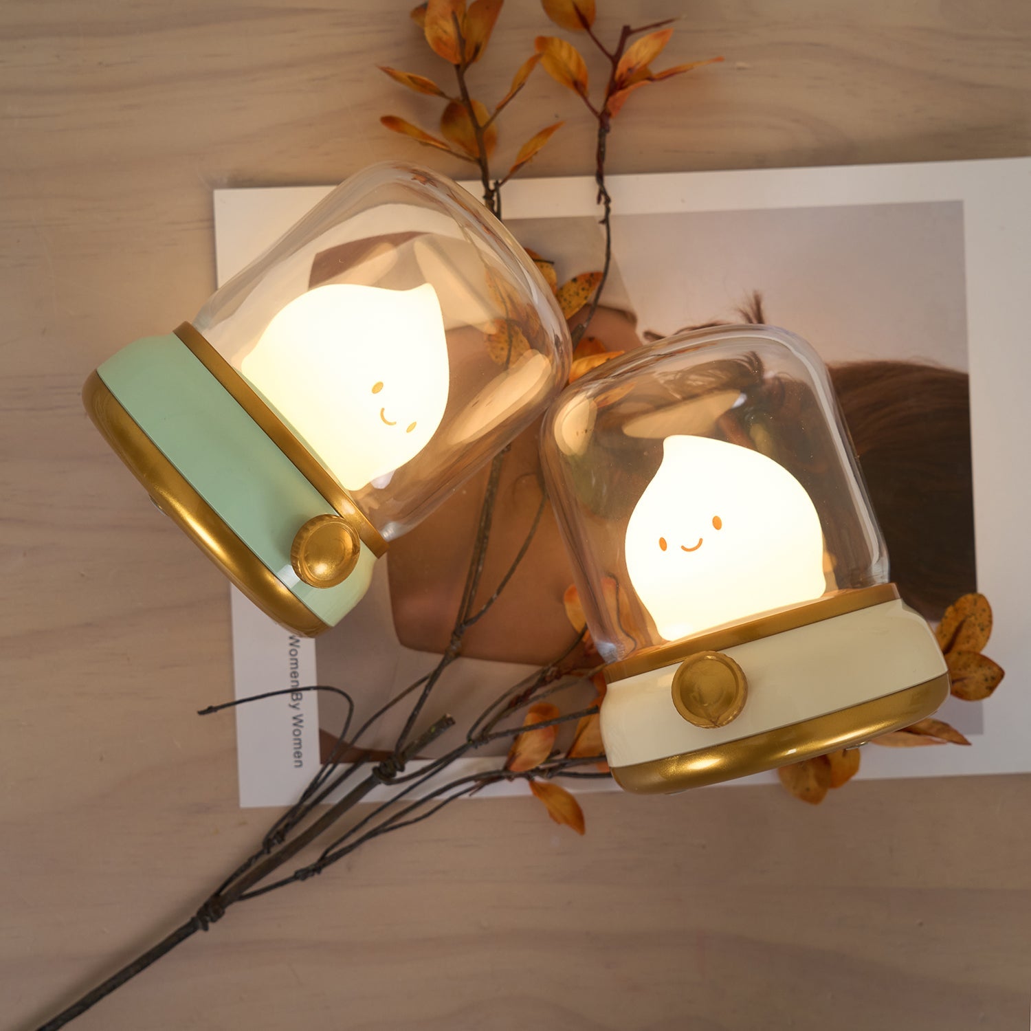 Night Light ABS Flame LED 3.9 in Adjustable Green Beige White Clear Bedroom Desk Accent Lamp | Thomler
