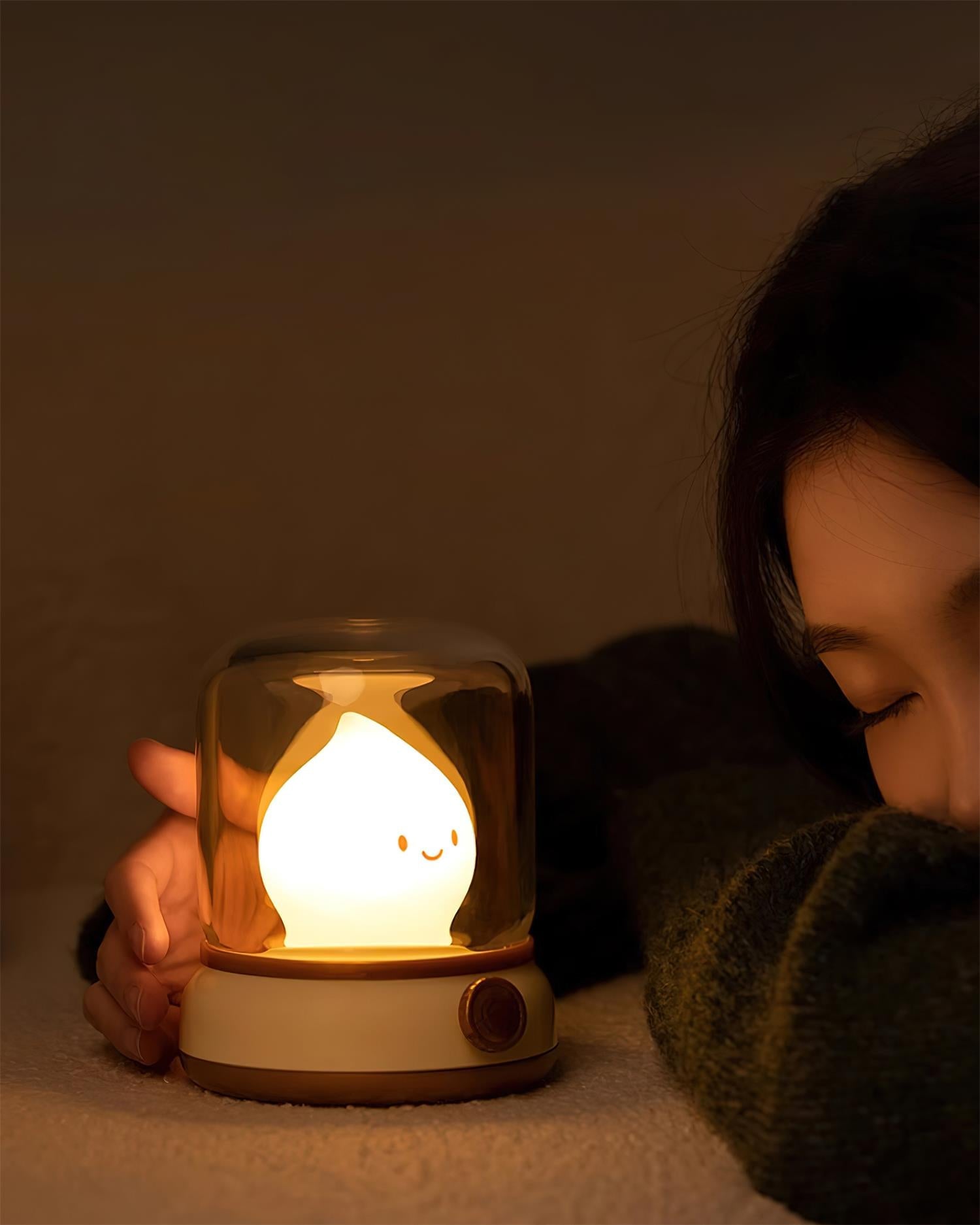 Night Light ABS Flame LED 3.9 in Adjustable Green Beige White Clear Bedroom Desk Accent Lamp | Thomler