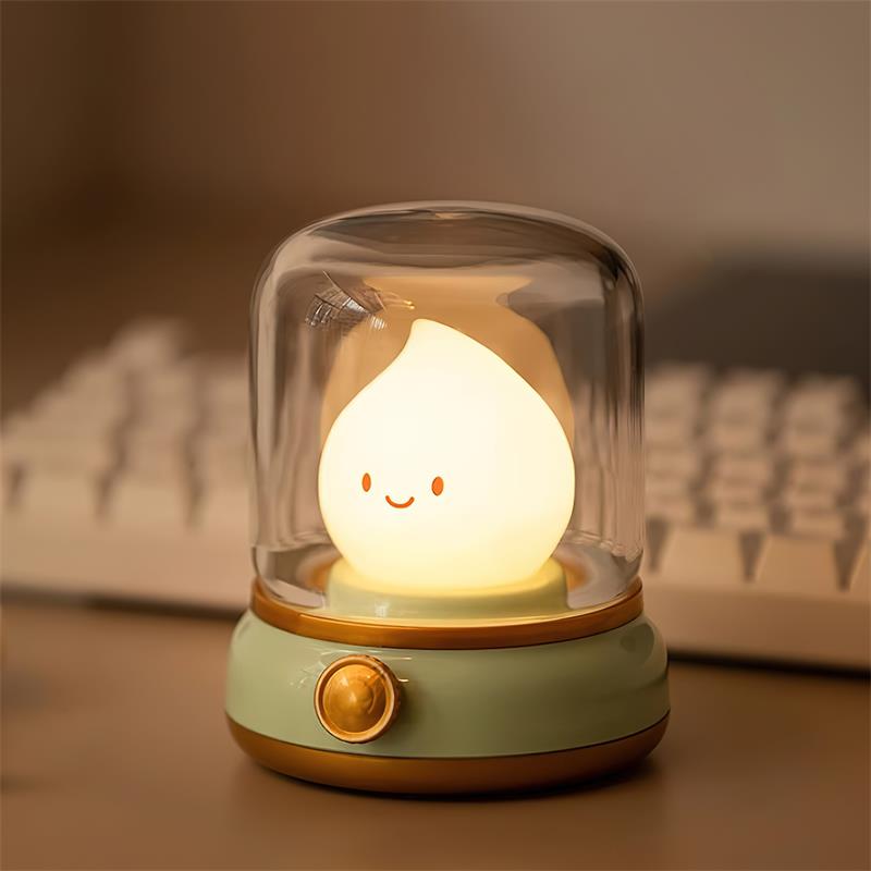 Night Light ABS Flame LED 3.9 in Adjustable Green Beige White Clear Bedroom Desk Accent Lamp | Thomler