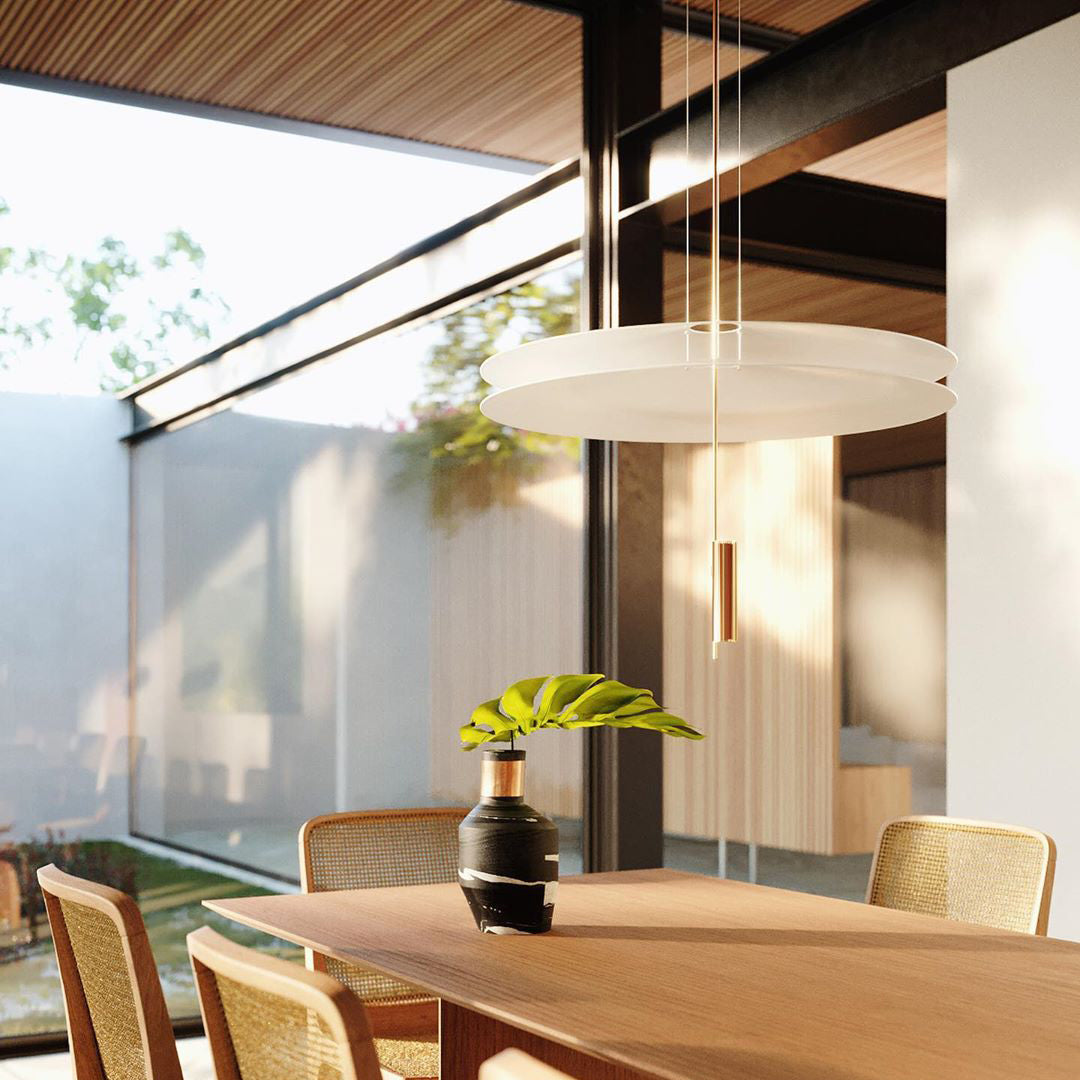 Pendant Light Metal 26 in White LED Ceiling Chandelier Indoor Dining Room Living Area Hanging Lamp | Thomler