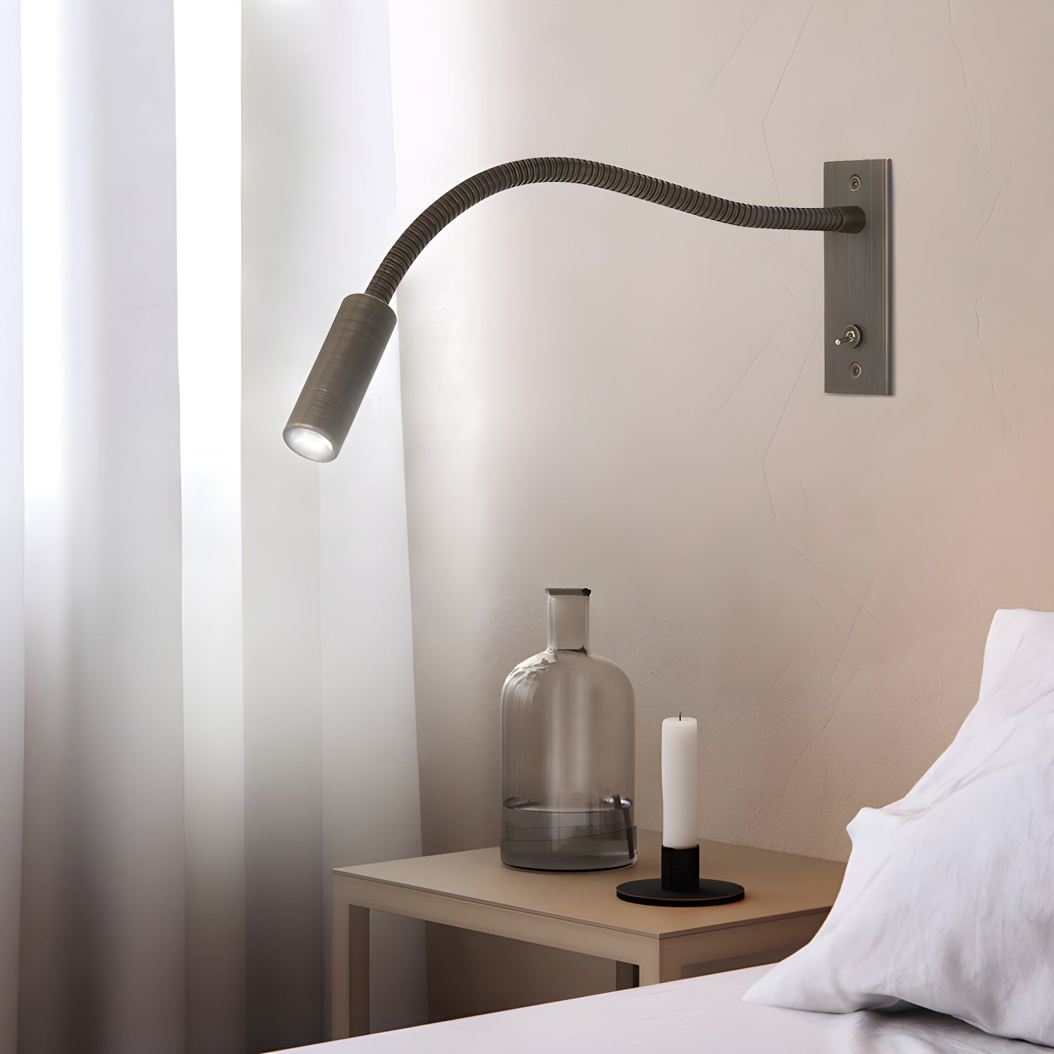Wall Lamp Metal Flexible Gooseneck Integrated LED Black Bedroom Reading Task Light Modern Bedside Lighting | Thomler