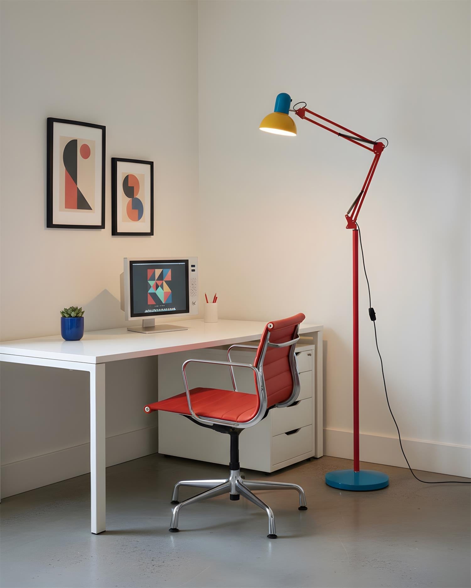 Floor Lamp Metal 74 in Adjustable Indoor Reading Light Blue Red Yellow Modern Home Office Lighting | Thomler