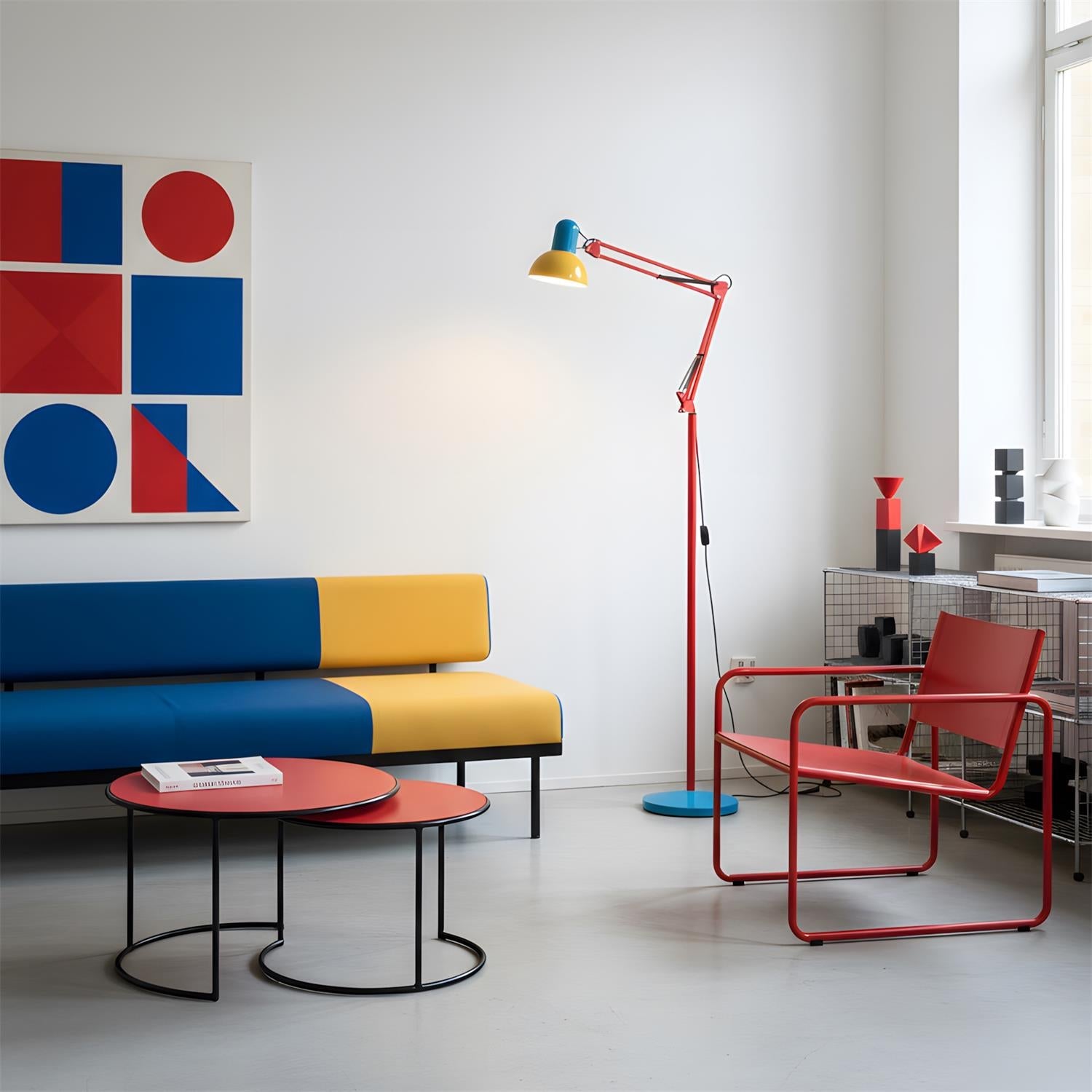 Floor Lamp Metal 74 in Adjustable Indoor Reading Light Blue Red Yellow Modern Home Office Lighting | Thomler
