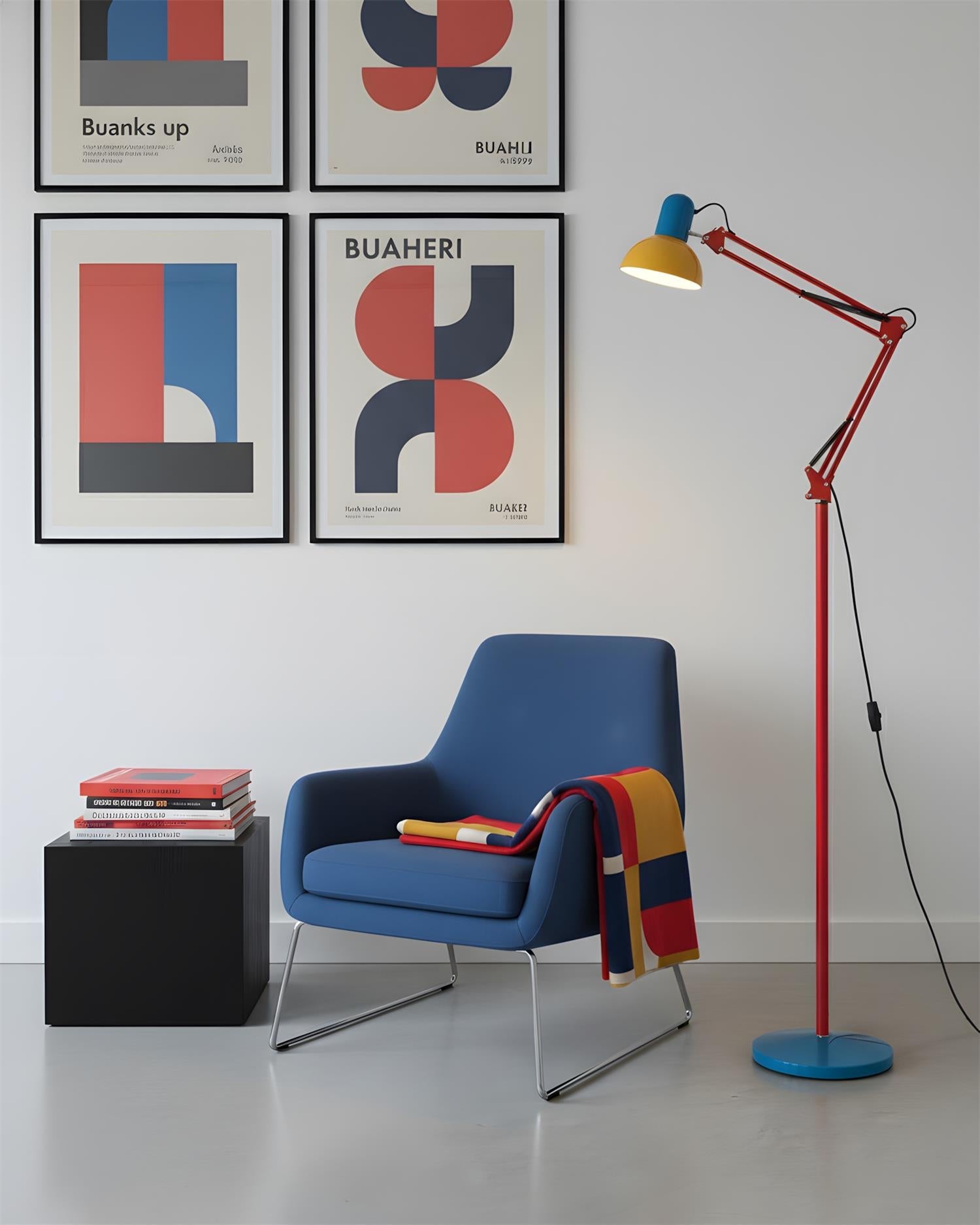 Floor Lamp Metal 74 in Adjustable Indoor Reading Light Blue Red Yellow Modern Home Office Lighting | Thomler