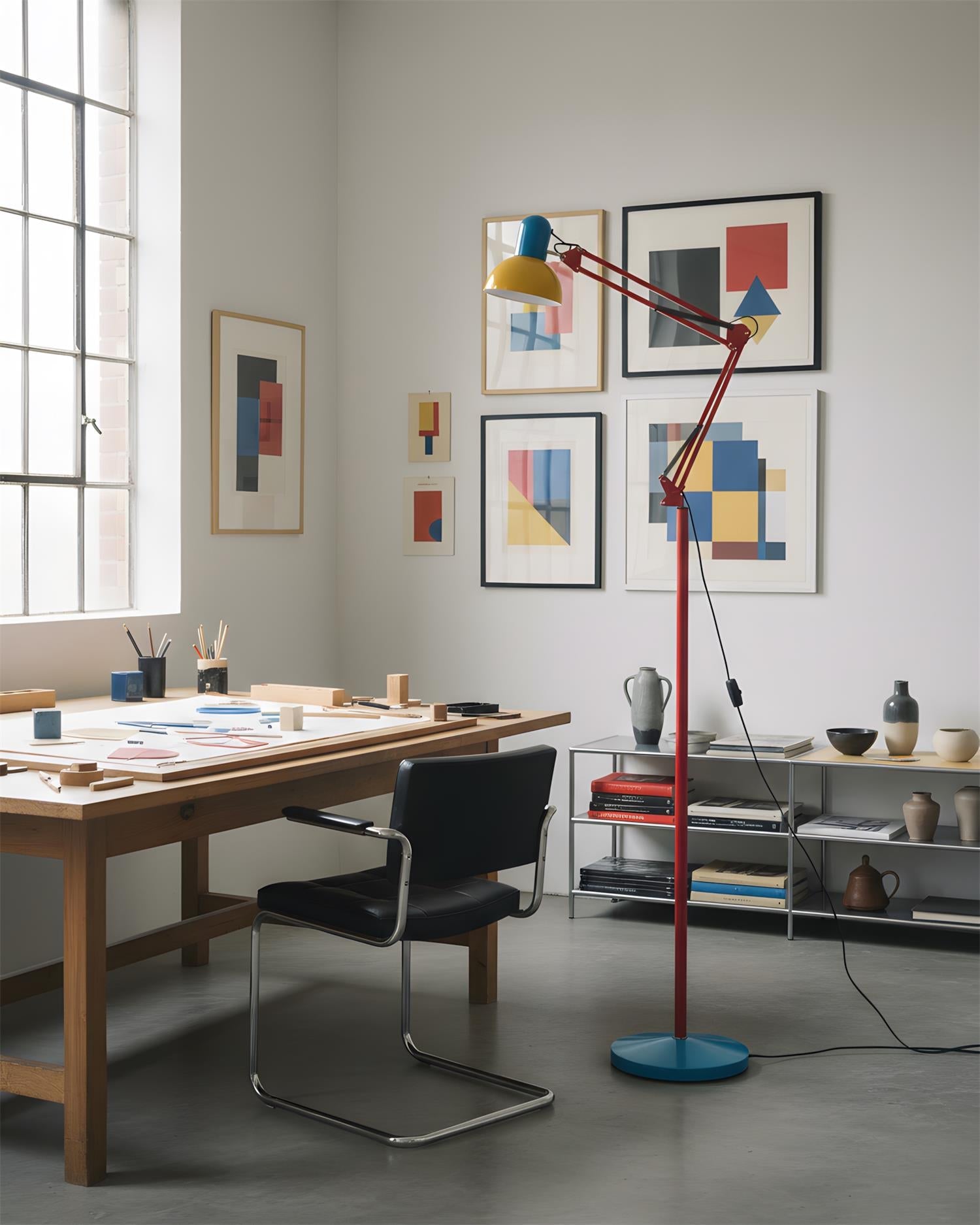 Floor Lamp Metal 74 in Adjustable Indoor Reading Light Blue Red Yellow Modern Home Office Lighting | Thomler