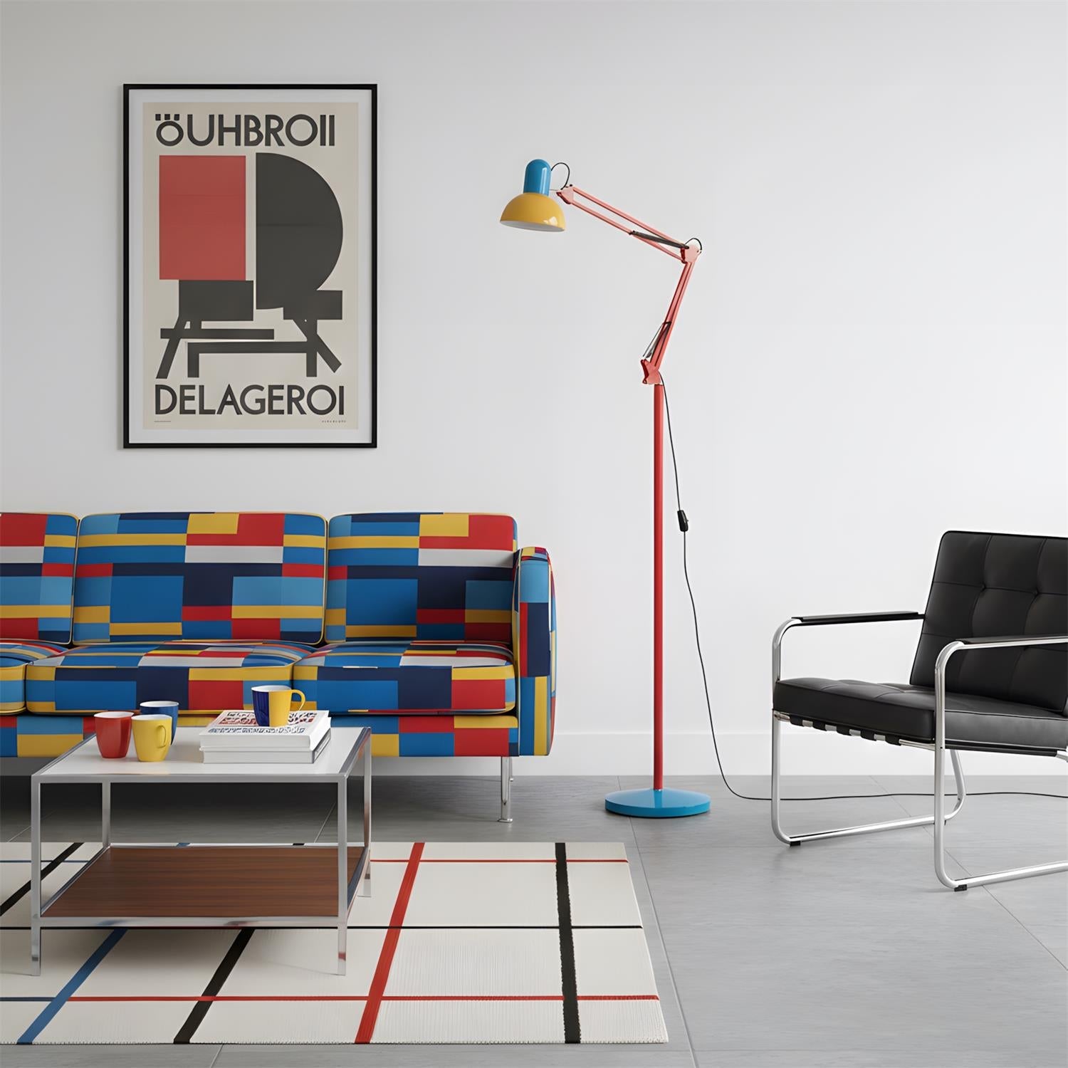 Floor Lamp Metal 74 in Adjustable Indoor Reading Light Blue Red Yellow Modern Home Office Lighting | Thomler
