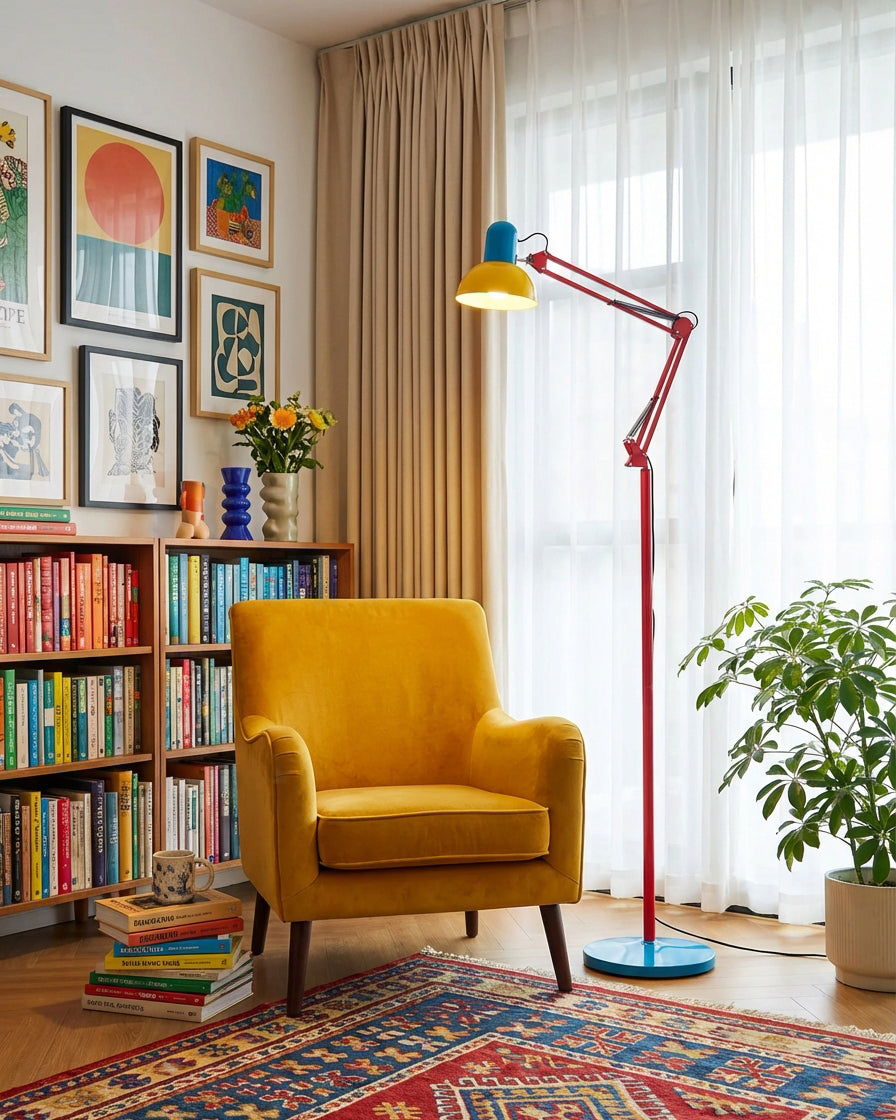 Floor Lamp Metal 74 in Adjustable Indoor Reading Light Blue Red Yellow Modern Home Office Lighting | Thomler