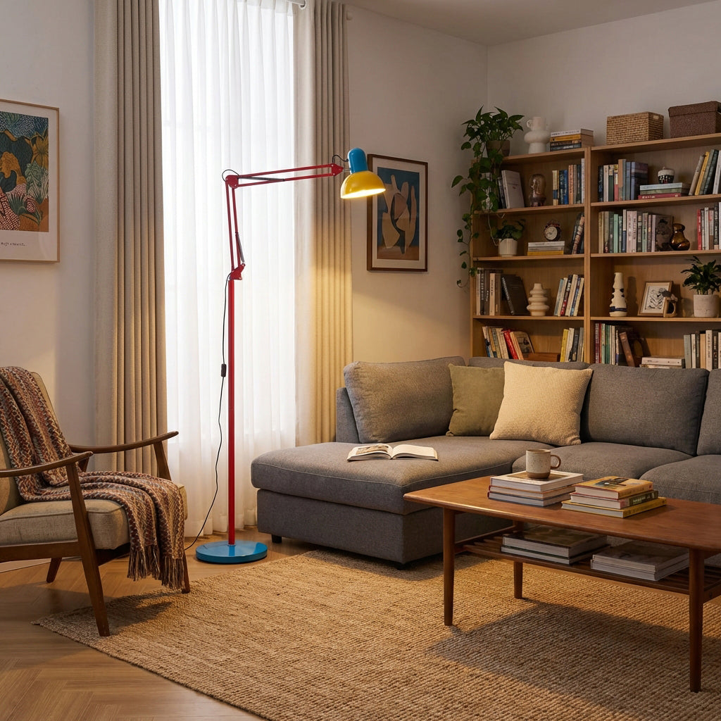 Floor Lamp Metal 74 in Adjustable Indoor Reading Light Blue Red Yellow Modern Home Office Lighting | Thomler