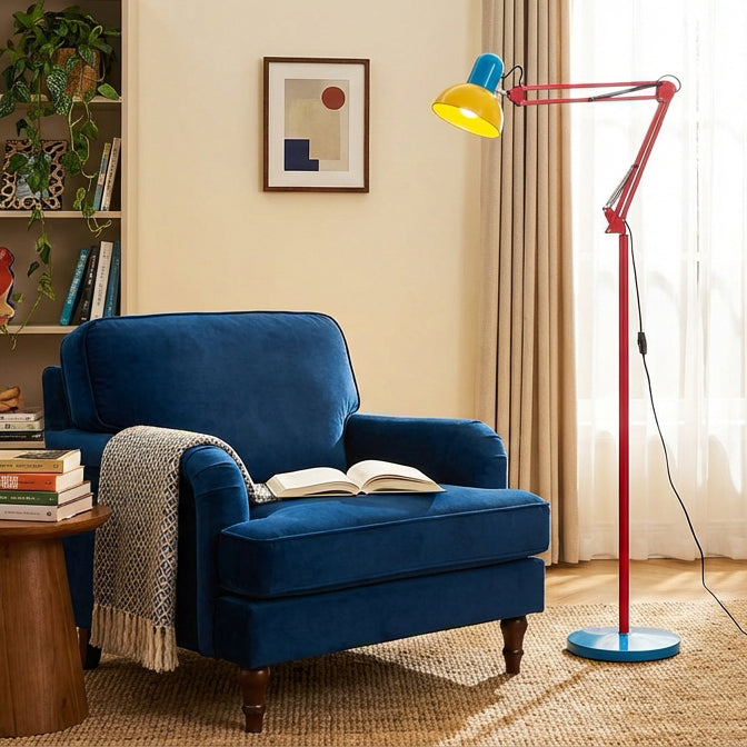 Floor Lamp Metal 74 in Adjustable Indoor Reading Light Blue Red Yellow Modern Home Office Lighting | Thomler
