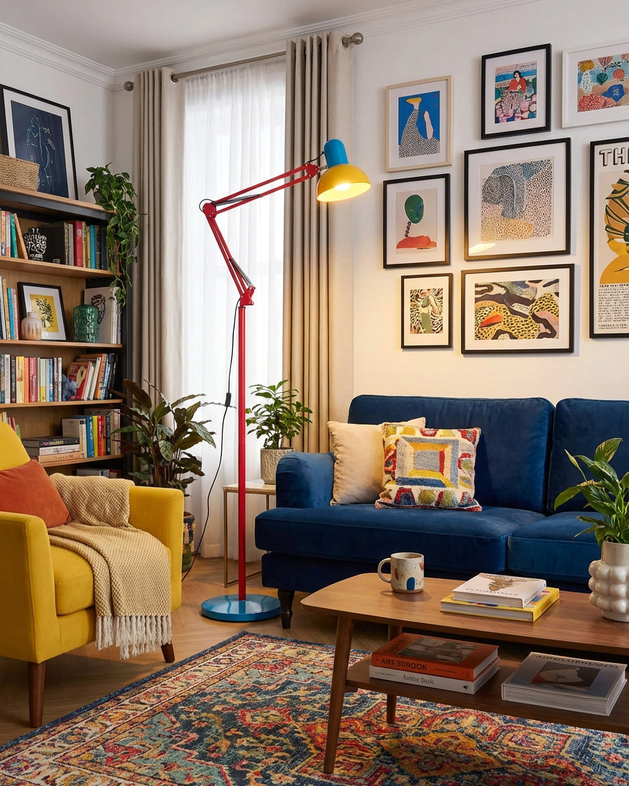 Floor Lamp Metal 74 in Adjustable Indoor Reading Light Blue Red Yellow Modern Home Office Lighting | Thomler