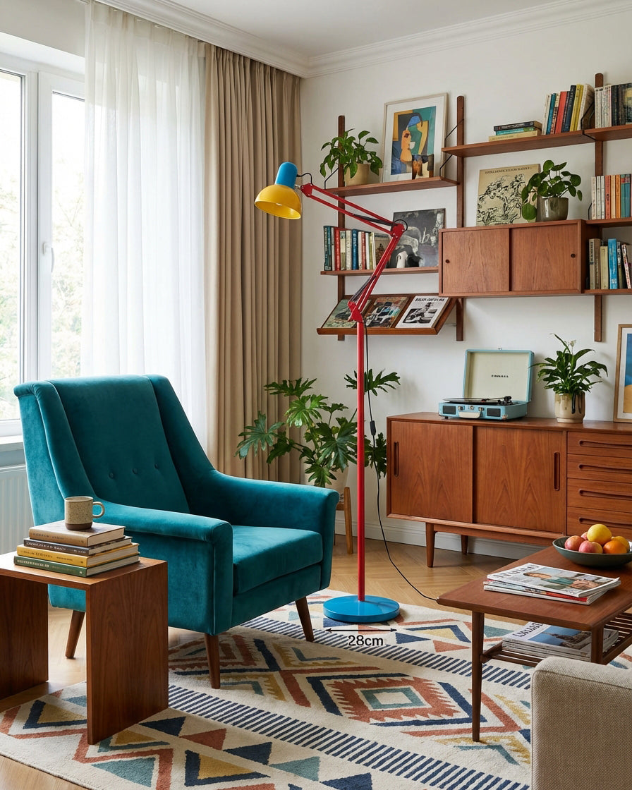 Floor Lamp Metal 74 in Adjustable Indoor Reading Light Blue Red Yellow Modern Home Office Lighting | Thomler