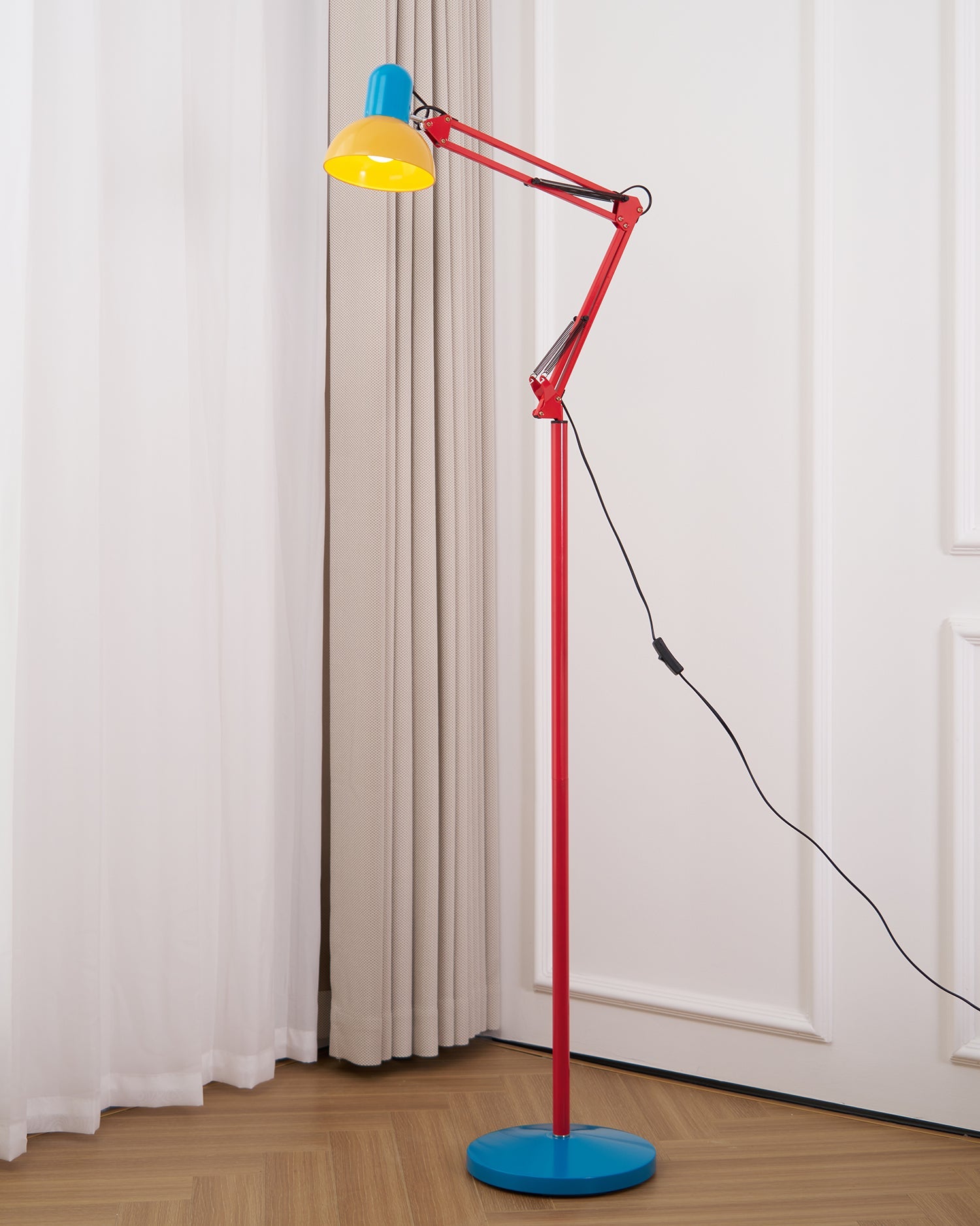 Floor Lamp Metal 74 in Adjustable Indoor Reading Light Blue Red Yellow Modern Home Office Lighting | Thomler