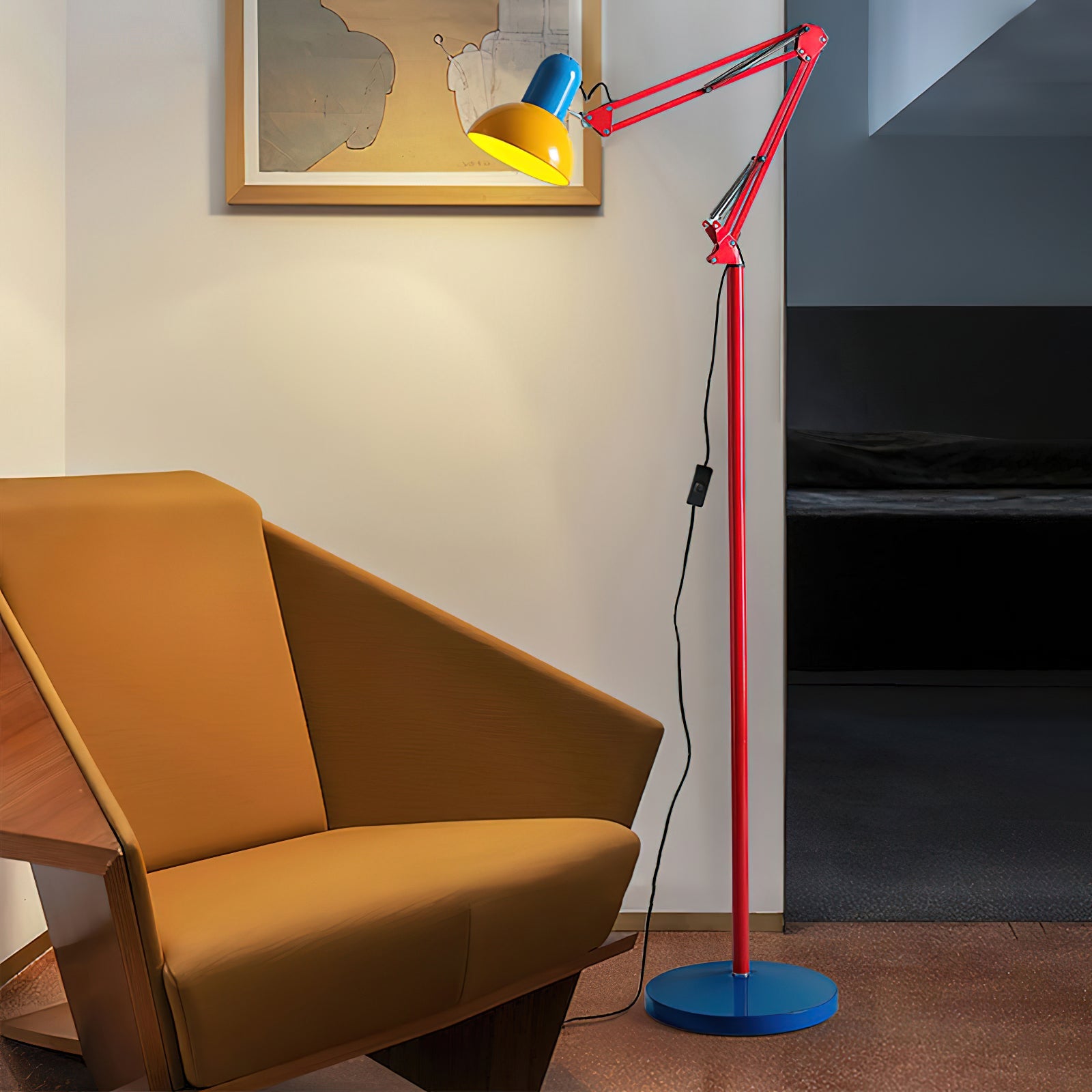 Floor Lamp Metal 74 in Adjustable Indoor Reading Light Blue Red Yellow Modern Home Office Lighting | Thomler