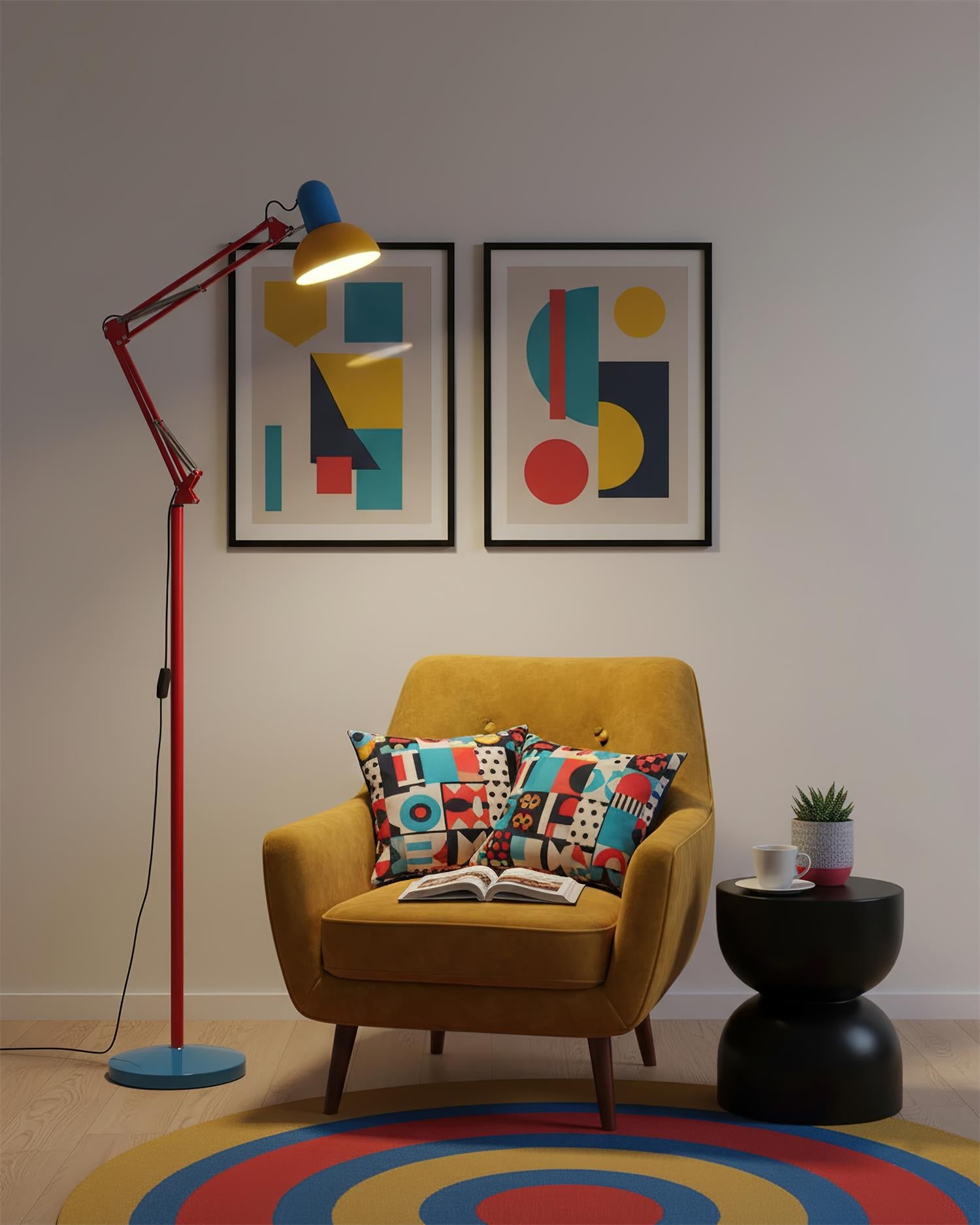 Floor Lamp Metal 74 in Adjustable Indoor Reading Light Blue Red Yellow Modern Home Office Lighting | Thomler