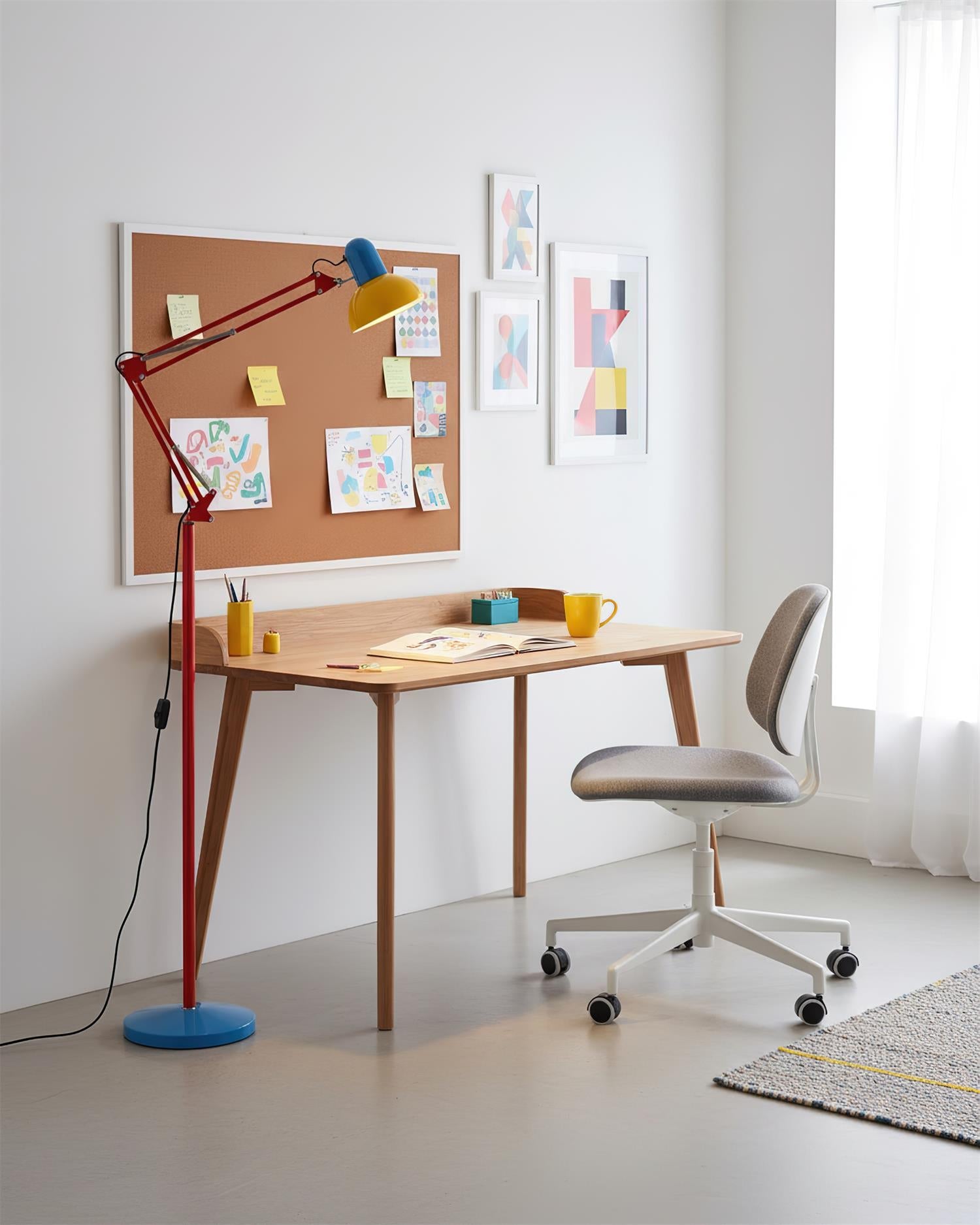 Floor Lamp Metal 74 in Adjustable Indoor Reading Light Blue Red Yellow Modern Home Office Lighting | Thomler