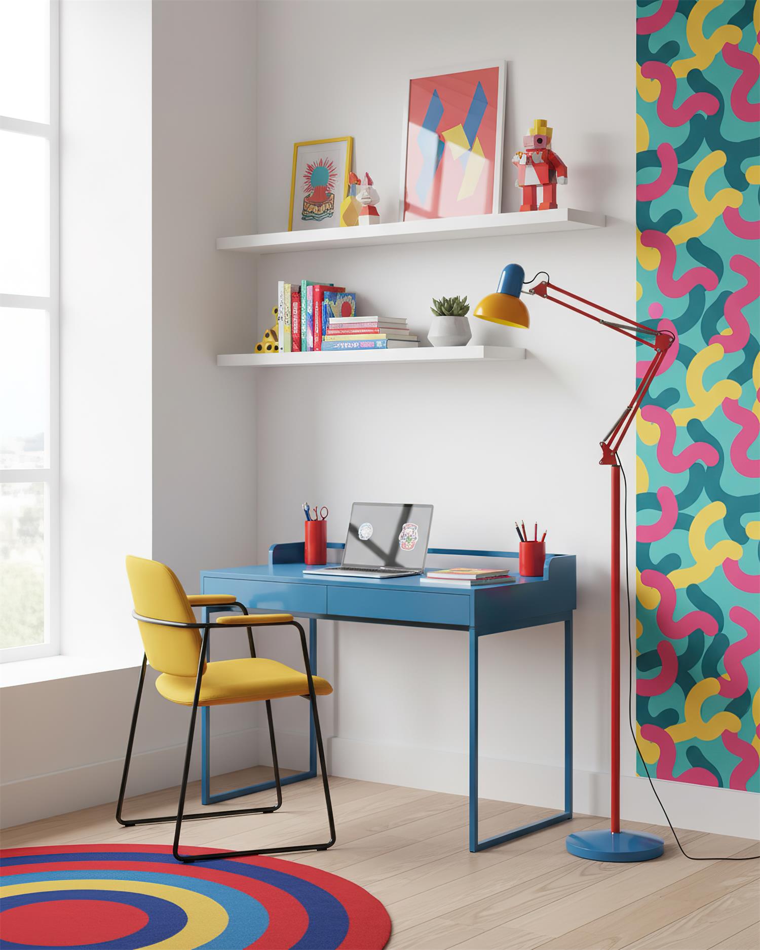 Floor Lamp Metal 74 in Adjustable Indoor Reading Light Blue Red Yellow Modern Home Office Lighting | Thomler