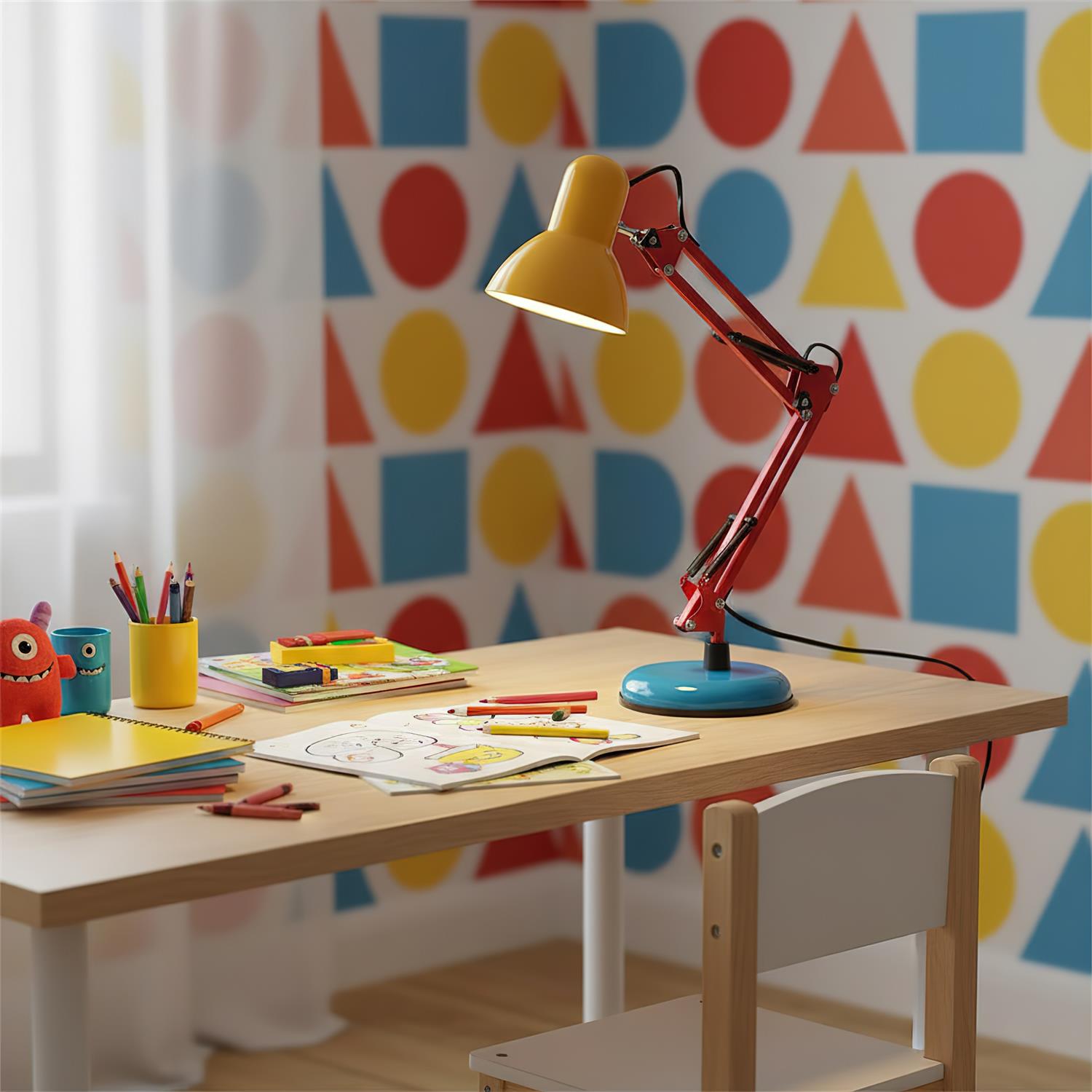Table Lamp Metal 21.6 in Adjustable Blue Red Yellow Desk Lighting Indoor Use | Thomler