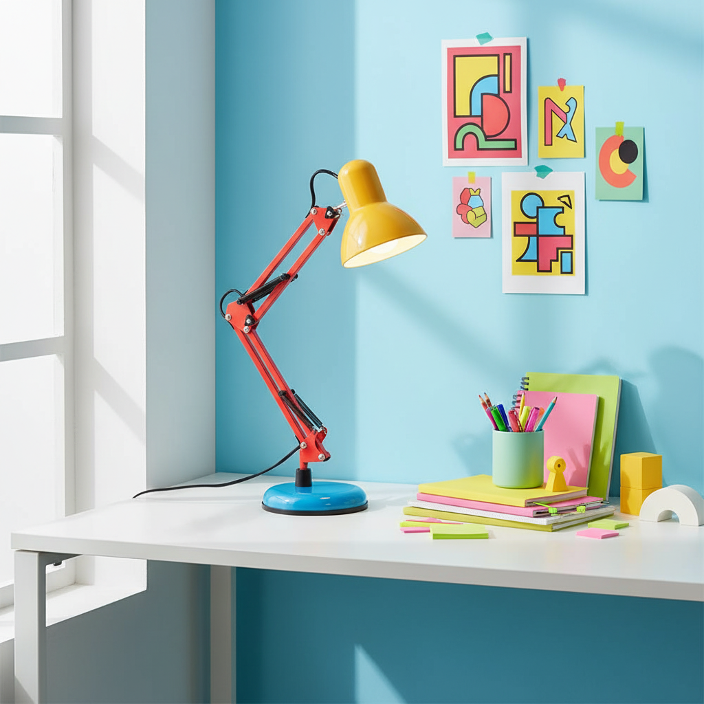 Table Lamp Metal 21.6 in Adjustable Blue Red Yellow Desk Lighting Indoor Use | Thomler