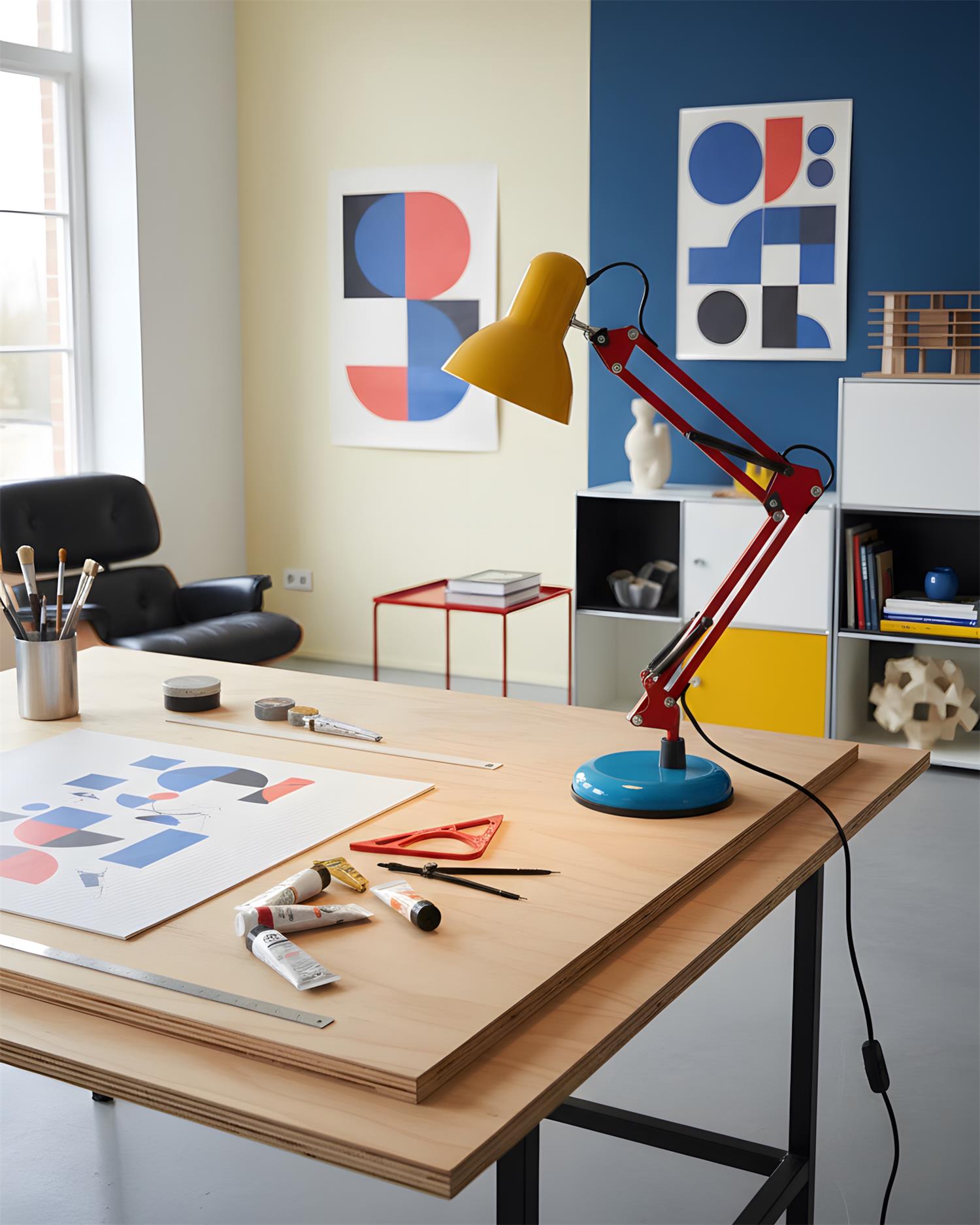Table Lamp Metal 21.6 in Adjustable Blue Red Yellow Desk Lighting Indoor Use | Thomler
