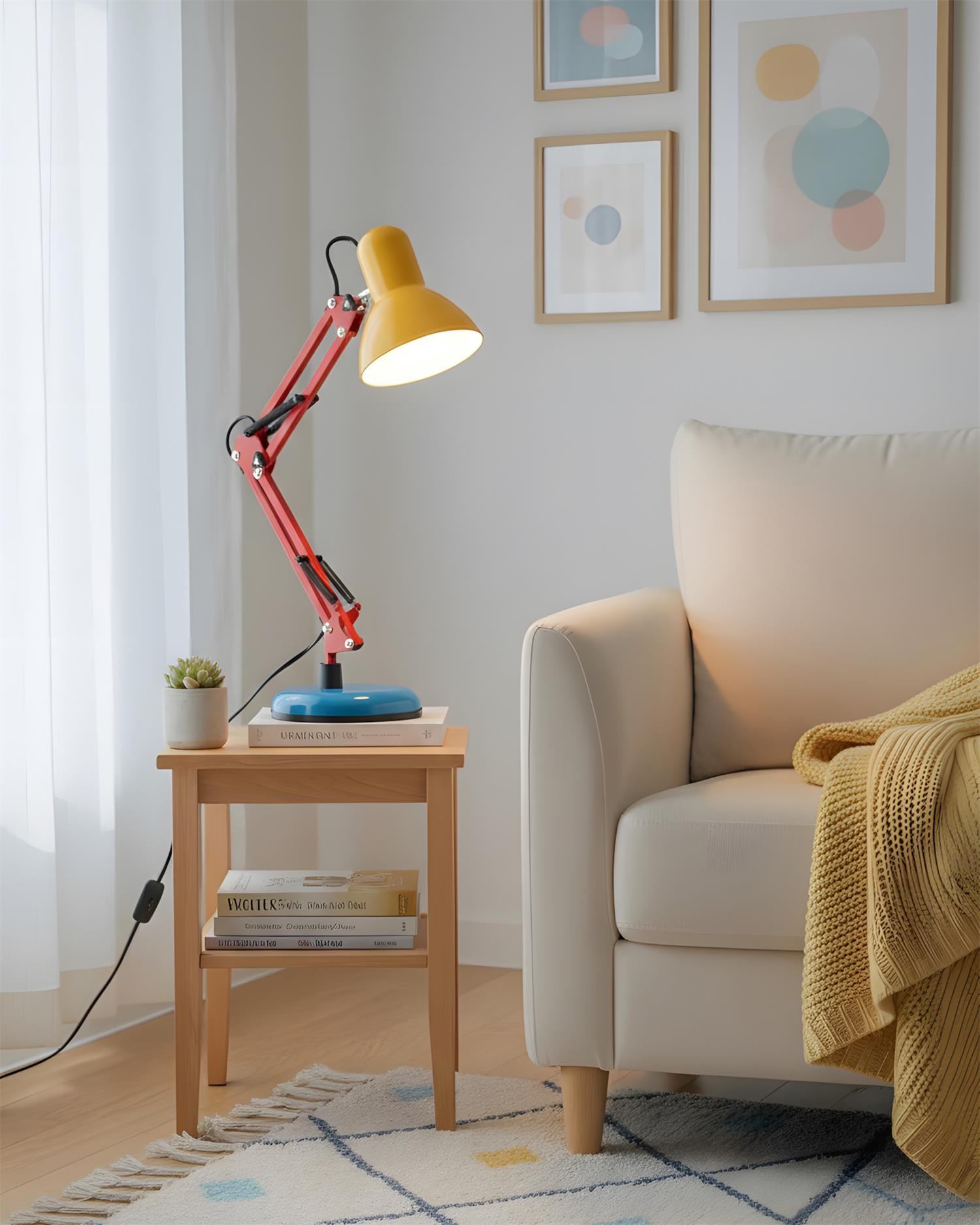 Table Lamp Metal 21.6 in Adjustable Blue Red Yellow Desk Lighting Indoor Use | Thomler