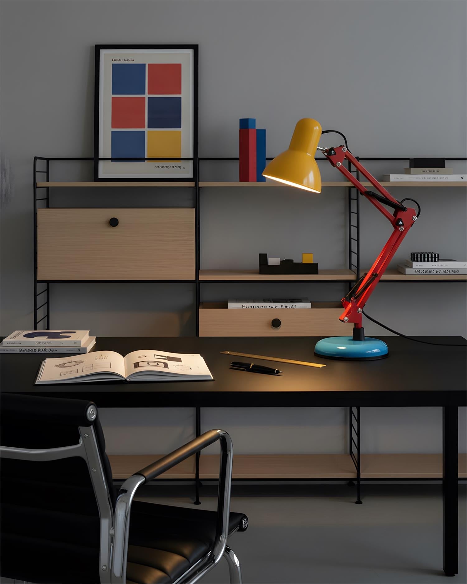 Table Lamp Metal 21.6 in Adjustable Blue Red Yellow Desk Lighting Indoor Use | Thomler