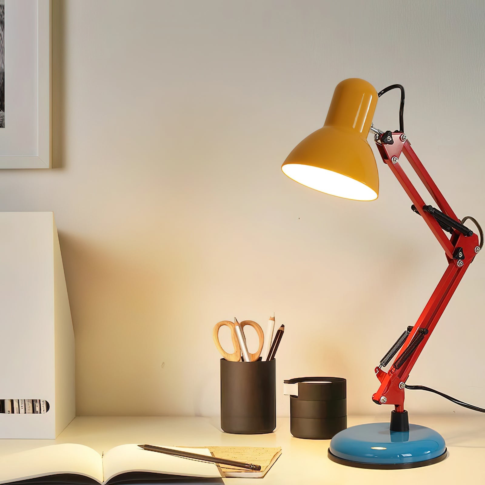 Table Lamp Metal 21.6 in Adjustable Blue Red Yellow Desk Lighting Indoor Use | Thomler