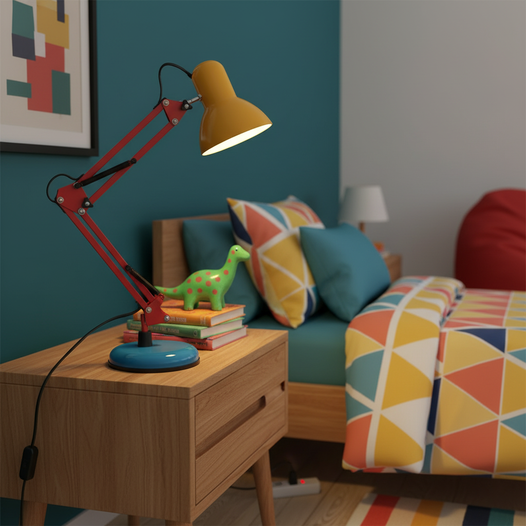 Table Lamp Metal 21.6 in Adjustable Blue Red Yellow Desk Lighting Indoor Use | Thomler