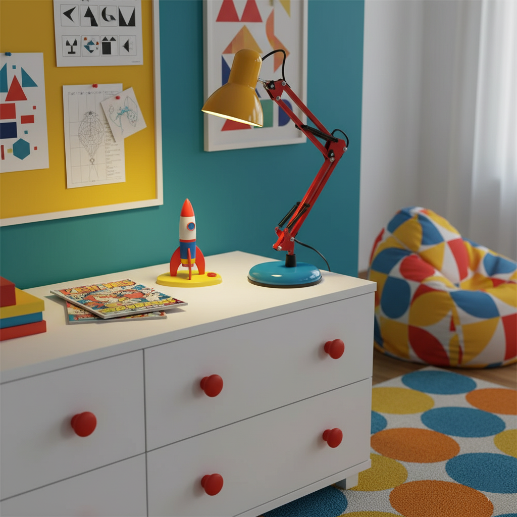 Table Lamp Metal 21.6 in Adjustable Blue Red Yellow Desk Lighting Indoor Use | Thomler
