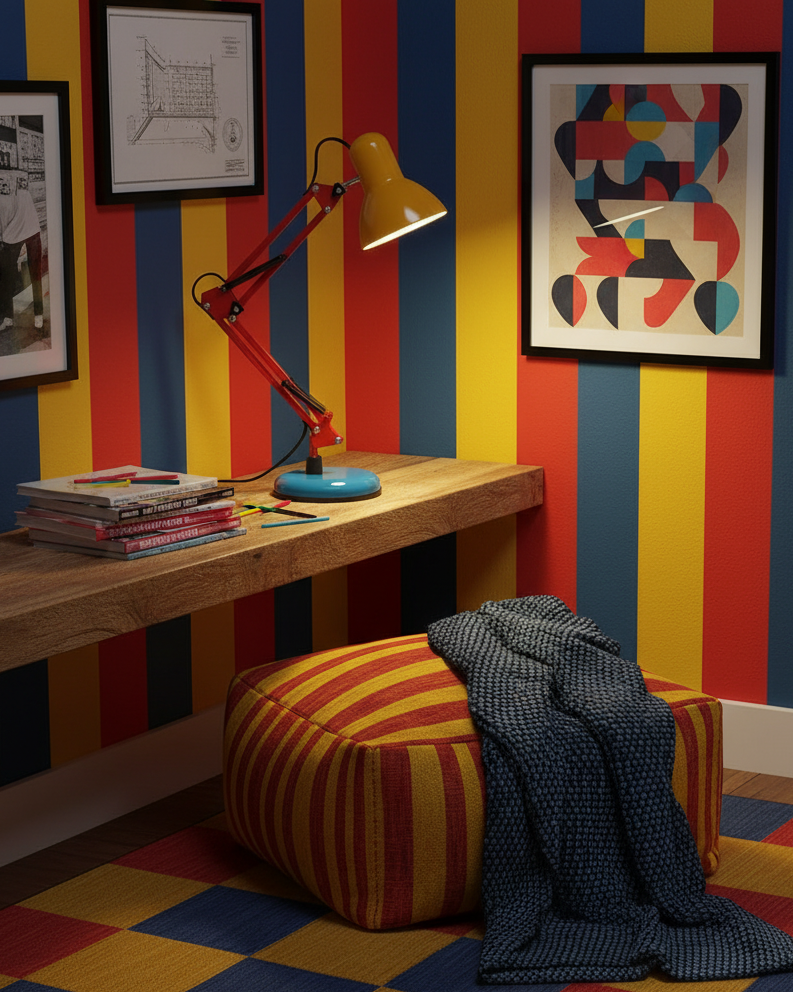Table Lamp Metal 21.6 in Adjustable Blue Red Yellow Desk Lighting Indoor Use | Thomler