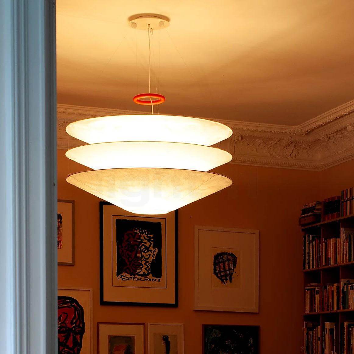 Pendant Light Metal Dupont Paper Ring 29.5 in Red Dining Room Kitchen Island Modern Hanging Ceiling Fixture | Thomler