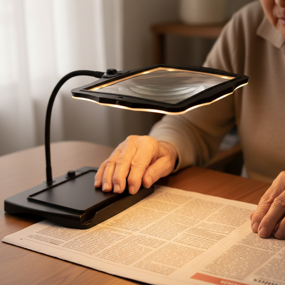 Magnifying Lamp Acrylic Lens 20.3 cm x 25.4 cm Reading Crafting LED Desk Light Hands Free Rechargeable USB C | Thomler