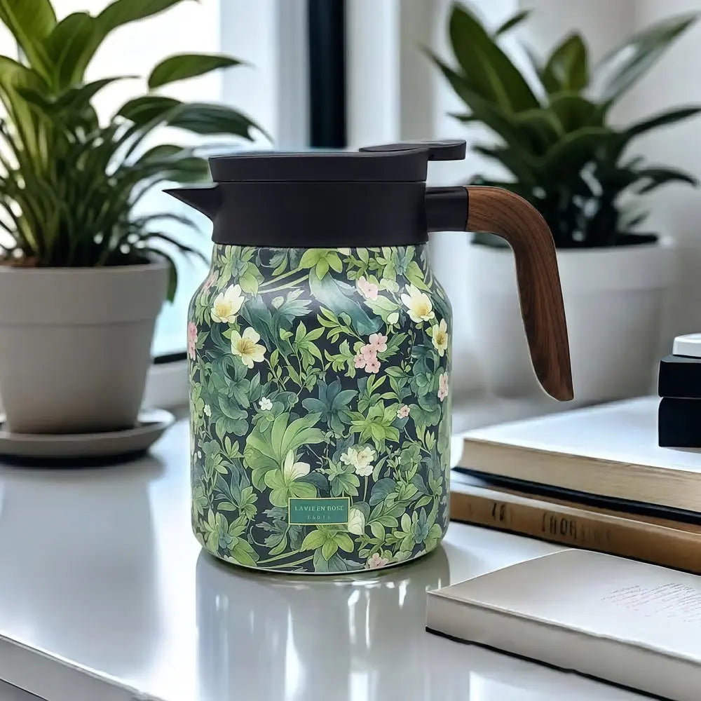 Teapot Stainless Steel Insulated Infuser Floral Pattern Daily Tea Serving Kitchen Carafe Drip Free Pouring | Thomler