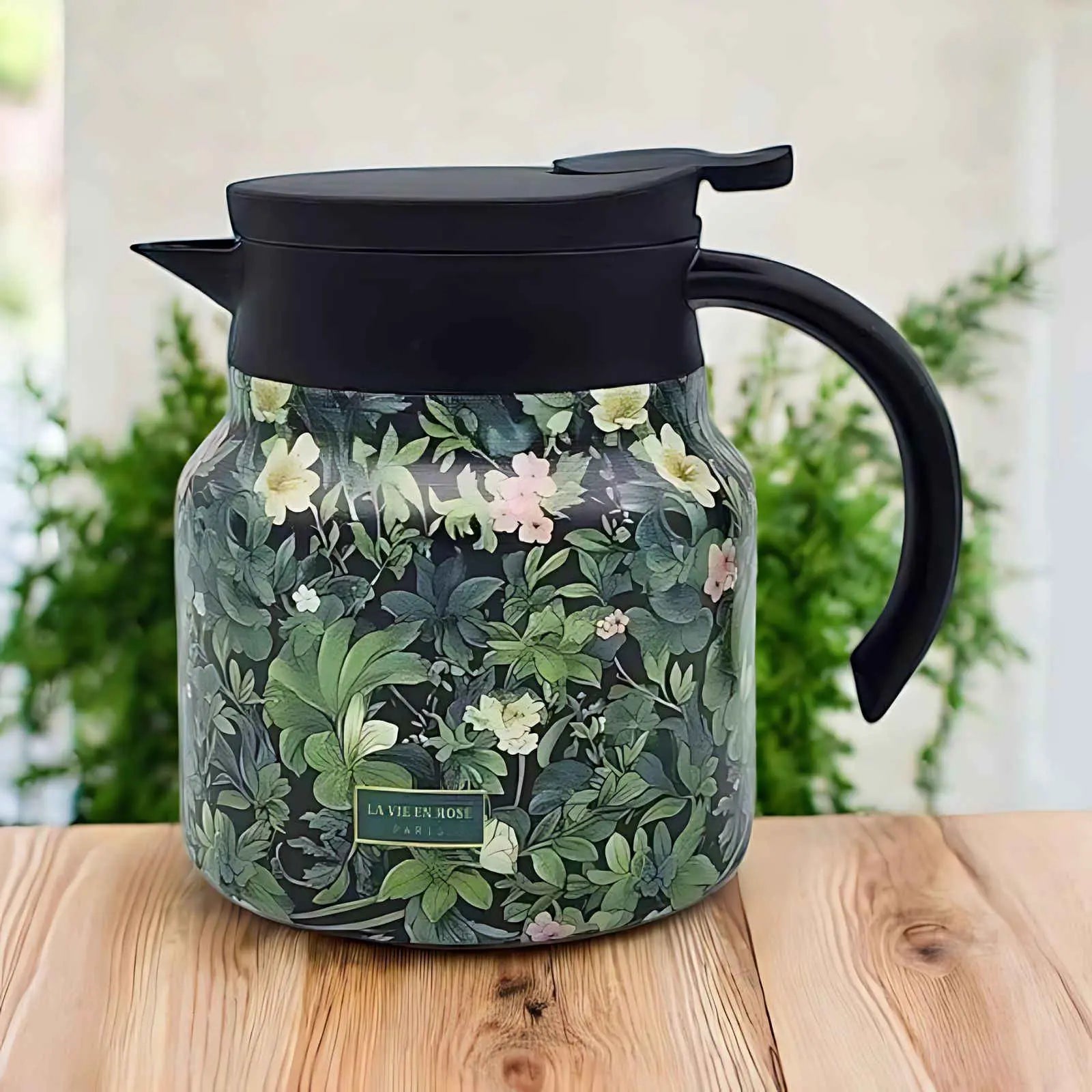 Teapot Stainless Steel Insulated Infuser Floral Pattern Daily Tea Serving Kitchen Carafe Drip Free Pouring | Thomler