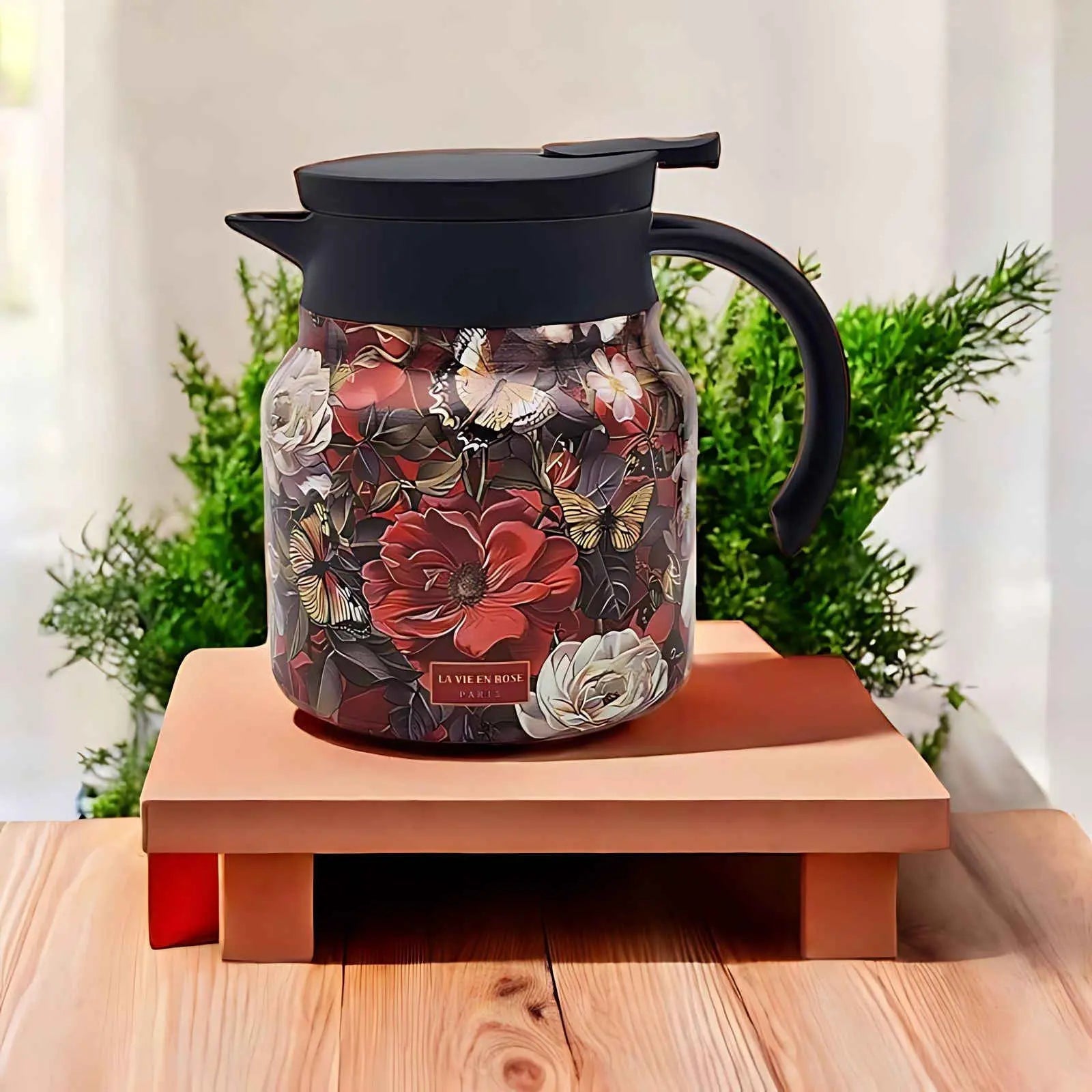 Teapot Stainless Steel Insulated Infuser Floral Pattern Daily Tea Serving Kitchen Carafe Drip Free Pouring | Thomler