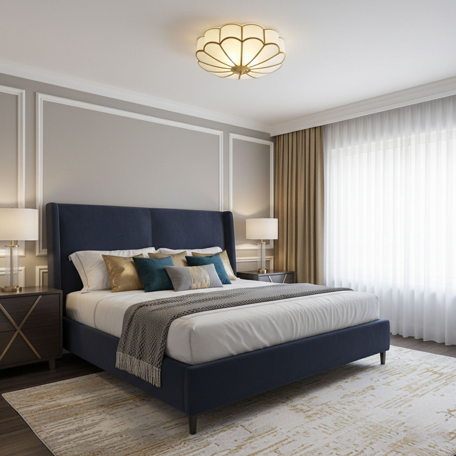 Flower Shape Glass Recessed Ceiling Light 17.7 in Brass Bedroom Study Balcony Indoor Lighting Decorative Fixture | Thomler