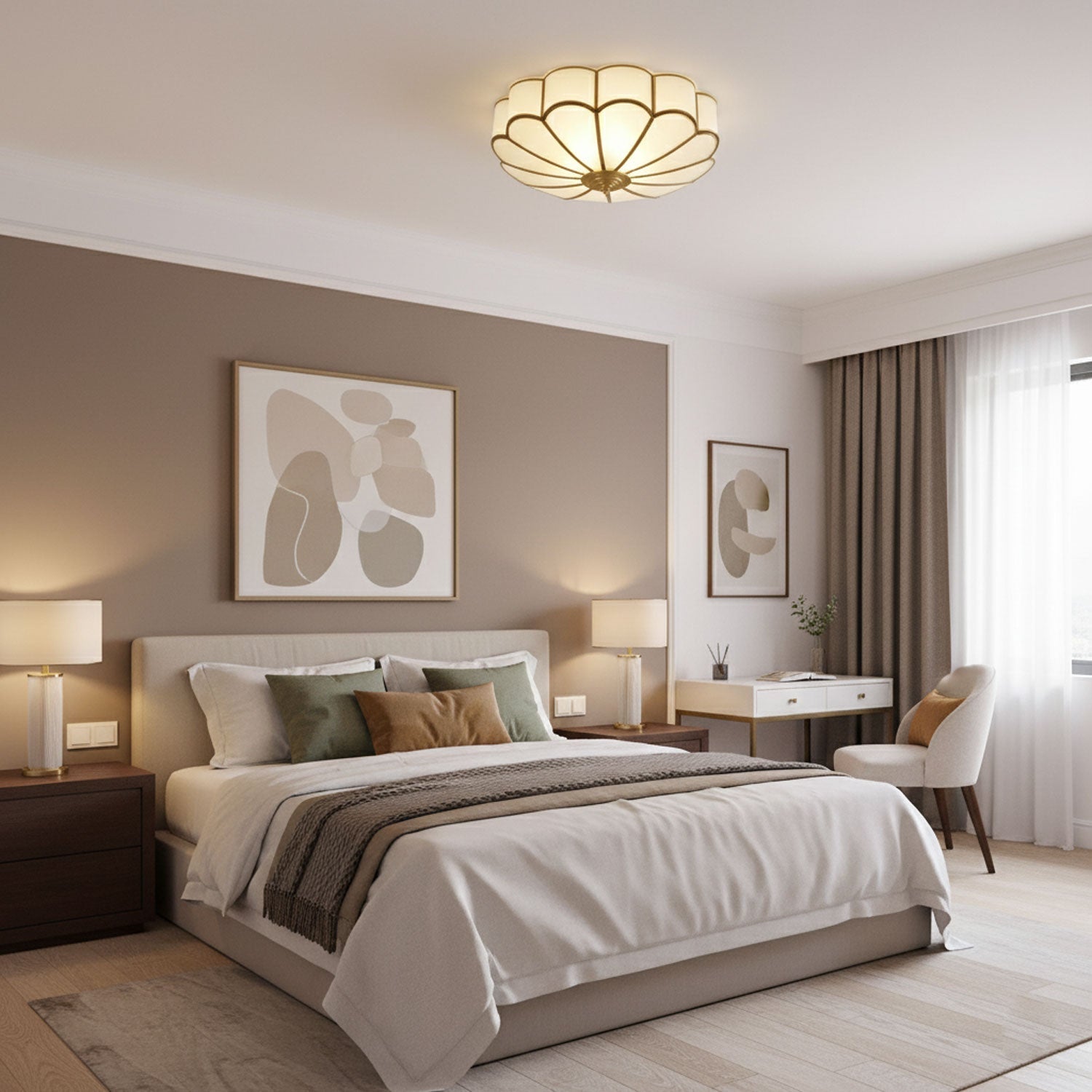 Flower Shape Glass Recessed Ceiling Light 17.7 in Brass Bedroom Study Balcony Indoor Lighting Decorative Fixture | Thomler