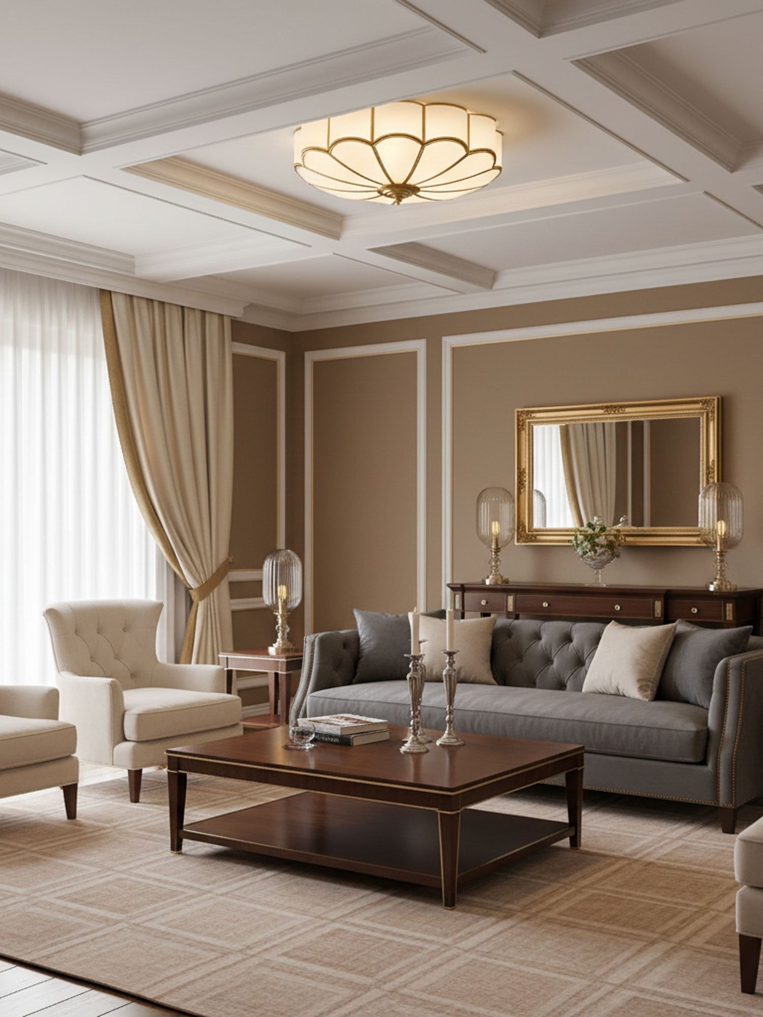 Flower Shape Glass Recessed Ceiling Light 17.7 in Brass Bedroom Study Balcony Indoor Lighting Decorative Fixture | Thomler