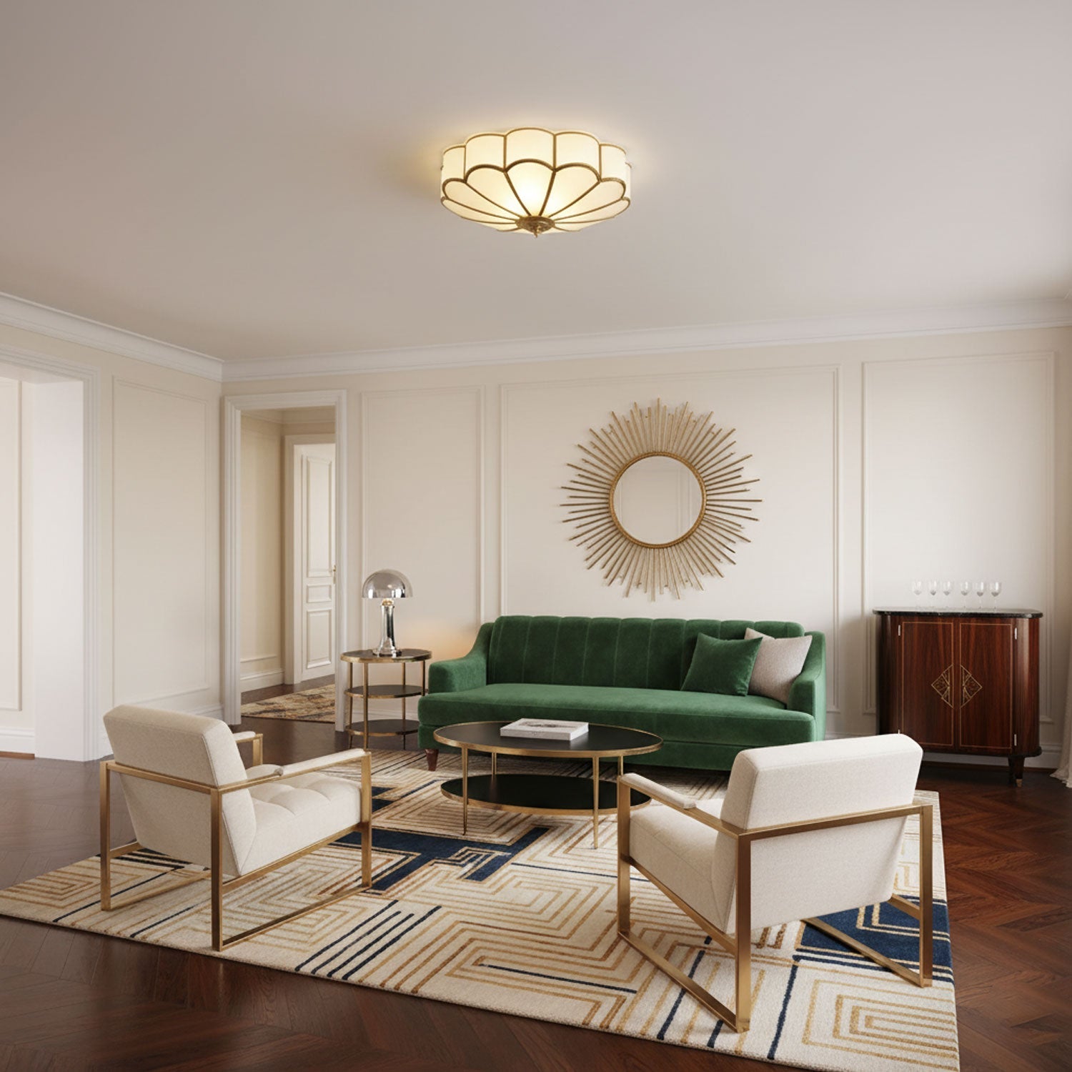 Flower Shape Glass Recessed Ceiling Light 17.7 in Brass Bedroom Study Balcony Indoor Lighting Decorative Fixture | Thomler