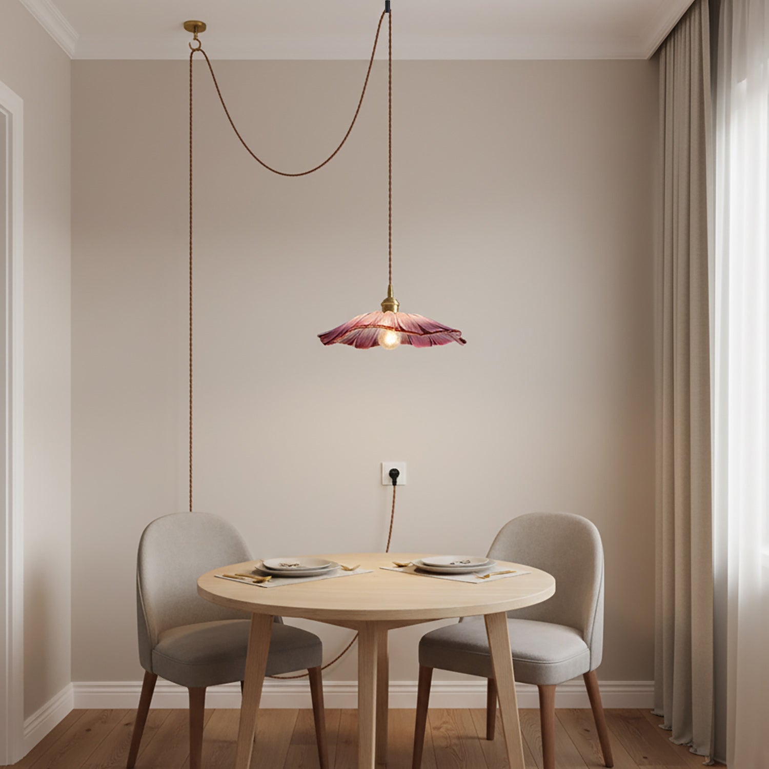 Pendant Light Glass Flower Shade 11 in x 5.1 in Pink Clear Green Dining Room Kitchen Island Hanging Ceiling Lamp | Thomler