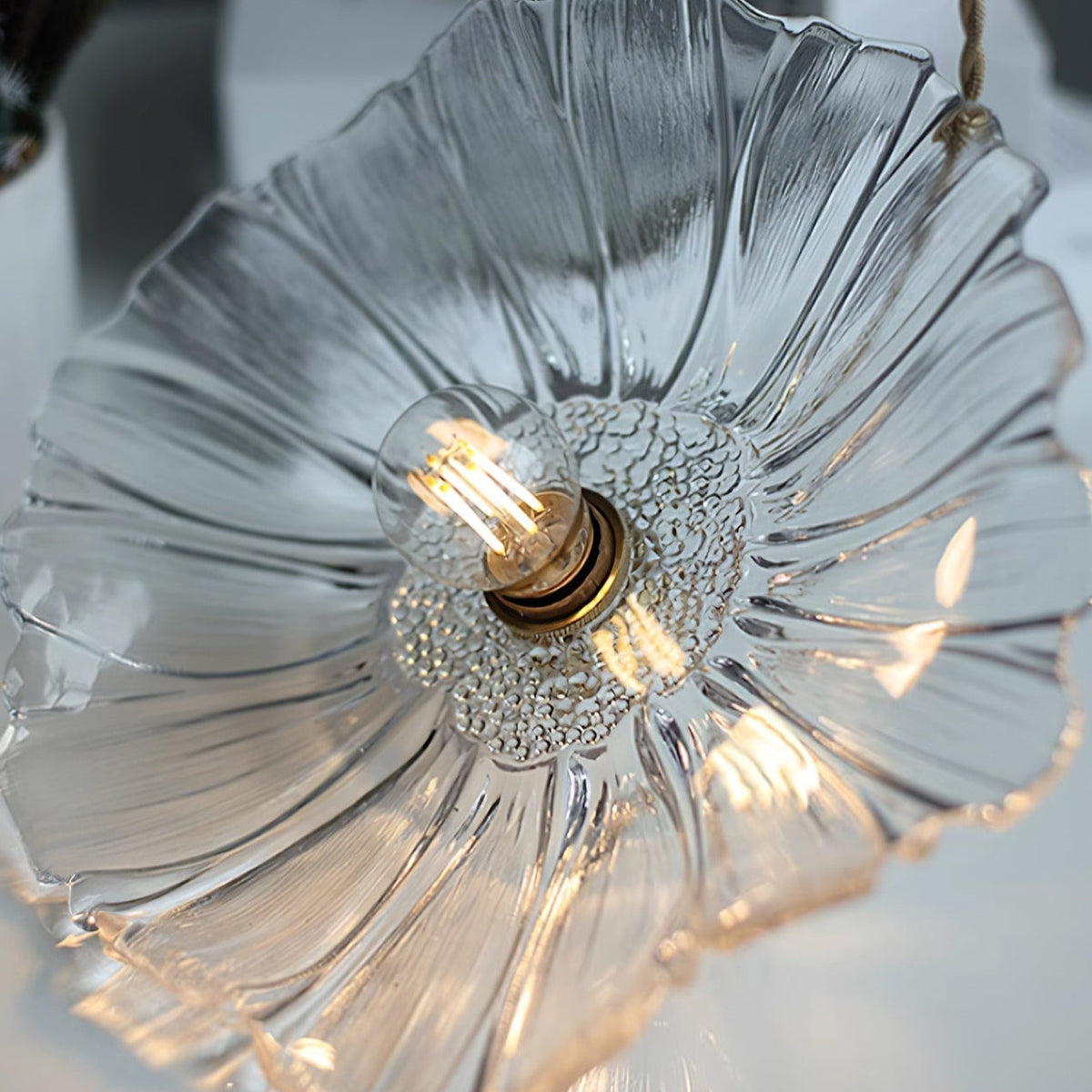 Floral Glass Pendant or Flush Mount Light – Vintage Brass Accent Fixture for Dining Room, Bedroom | Thomler
