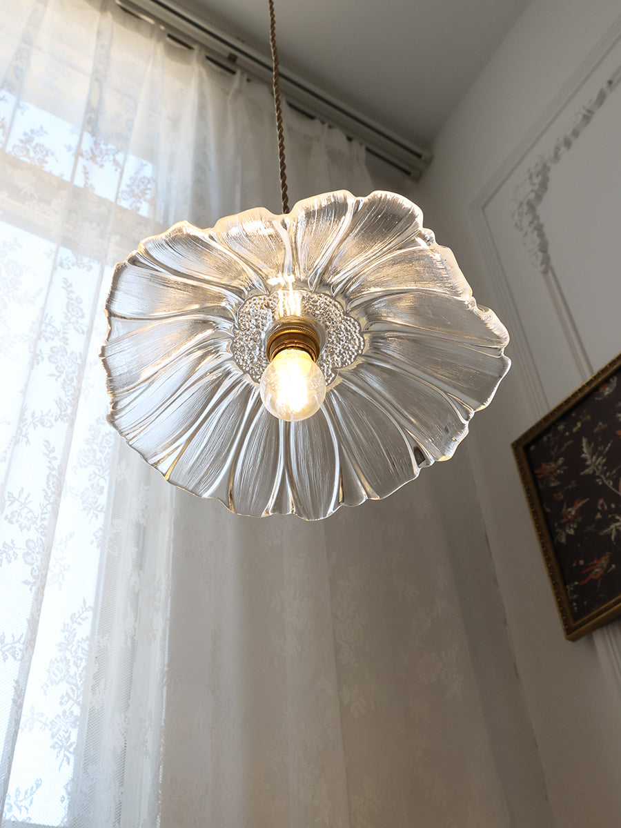 Pendant Light Glass Flower Shade 11 in x 5.1 in Pink Clear Green Dining Room Kitchen Island Hanging Ceiling Lamp | Thomler