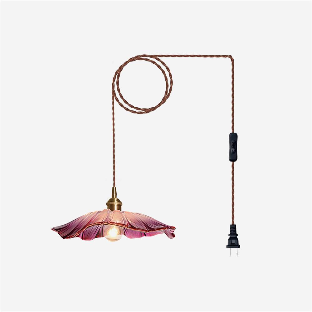 Pendant Light Glass Flower Shade 11 in x 5.1 in Pink Clear Green Dining Room Kitchen Island Hanging Ceiling Lamp | Thomler