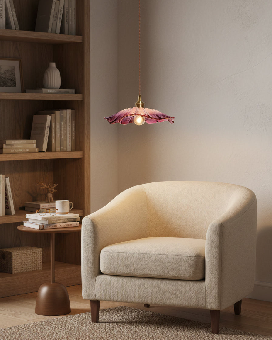 Pendant Light Glass Flower Shade 11 in x 5.1 in Pink Clear Green Dining Room Kitchen Island Hanging Ceiling Lamp | Thomler