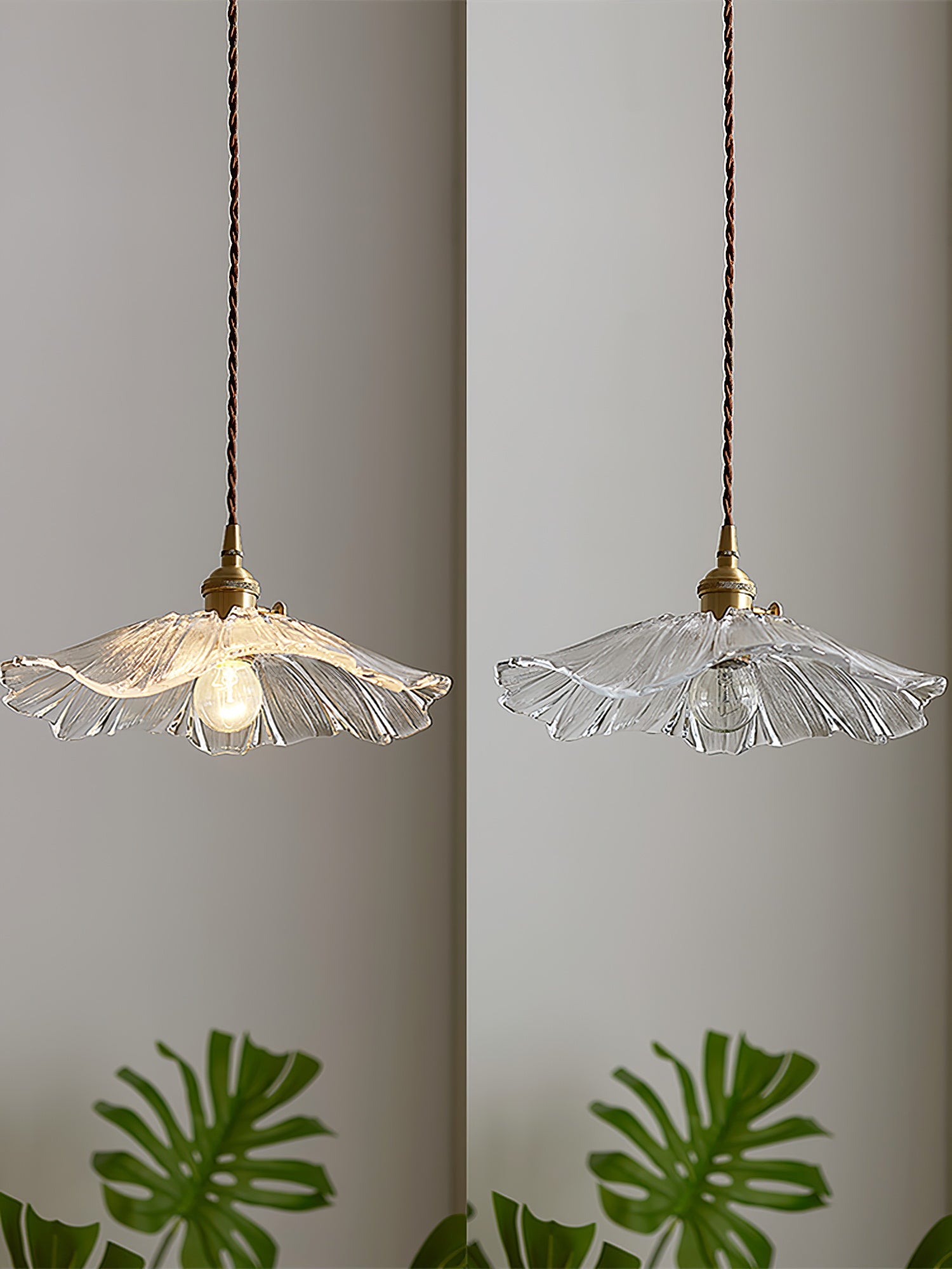 Pendant Light Glass Flower Shade 11 in x 5.1 in Pink Clear Green Dining Room Kitchen Island Hanging Ceiling Lamp | Thomler