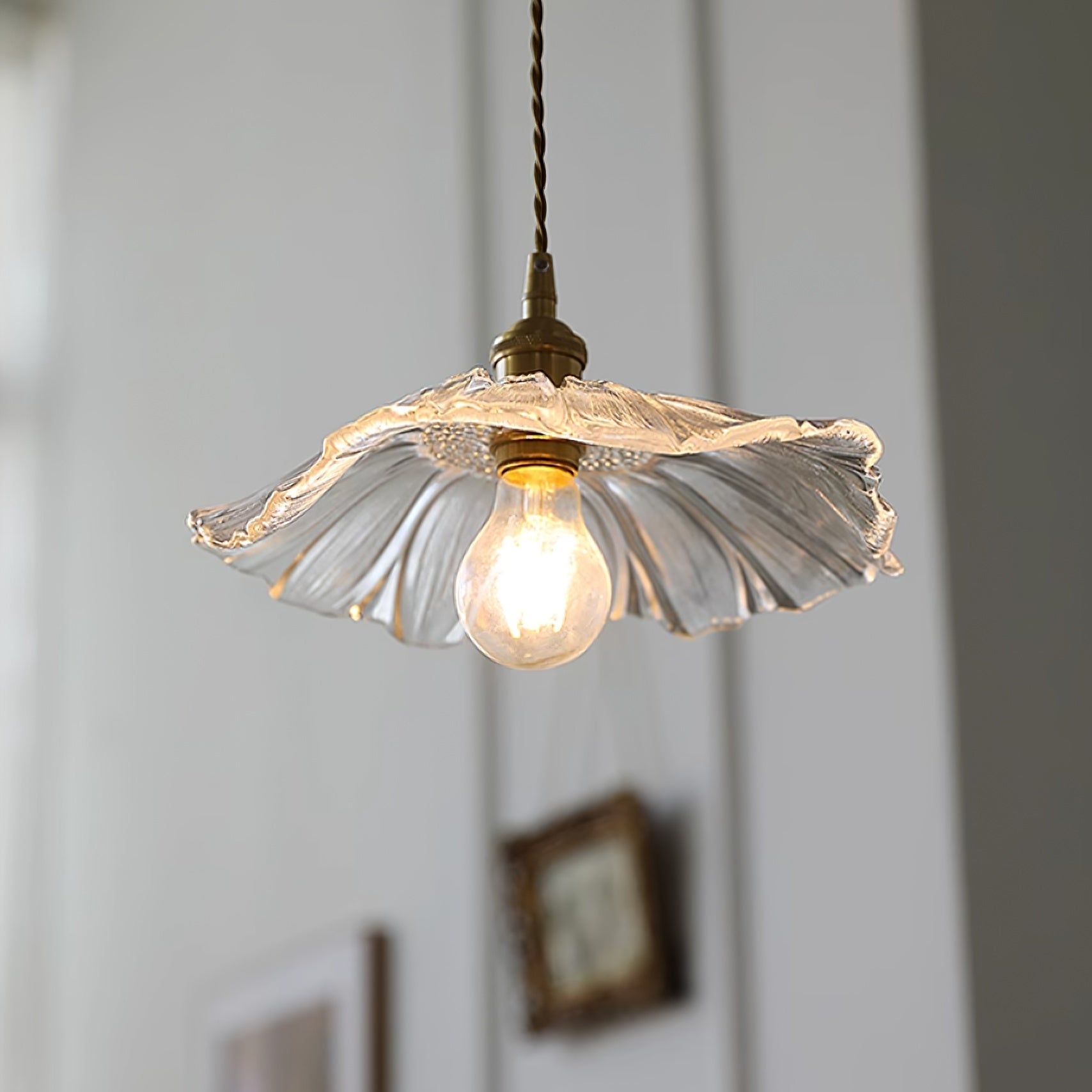 Pendant Light Glass Flower Shade 11 in x 5.1 in Pink Clear Green Dining Room Kitchen Island Hanging Ceiling Lamp | Thomler