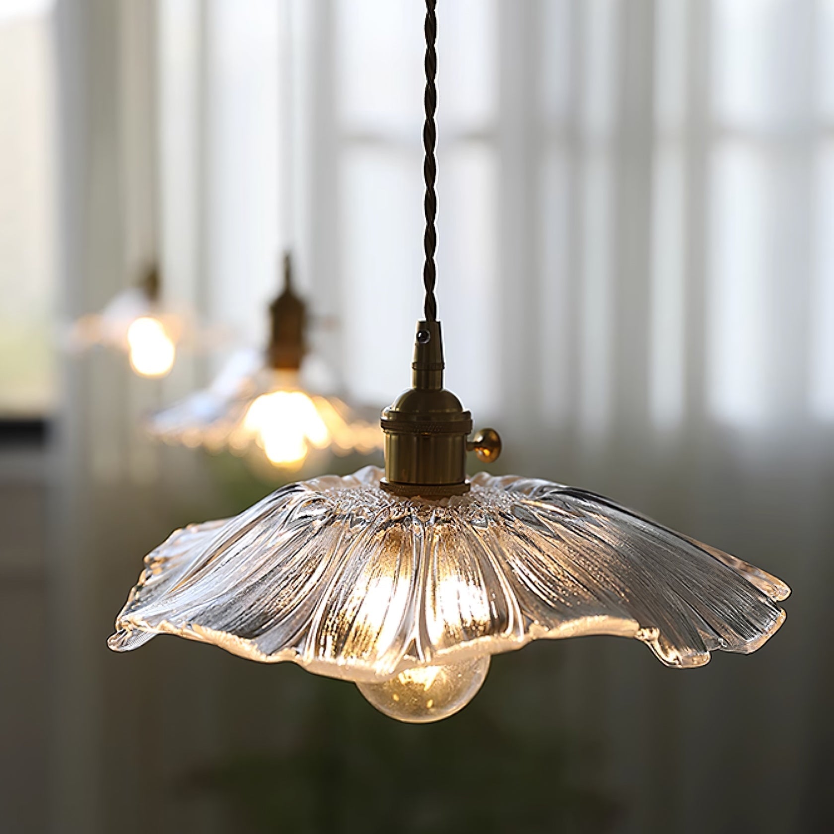 Pendant Light Glass Flower Shade 11 in x 5.1 in Pink Clear Green Dining Room Kitchen Island Hanging Ceiling Lamp | Thomler