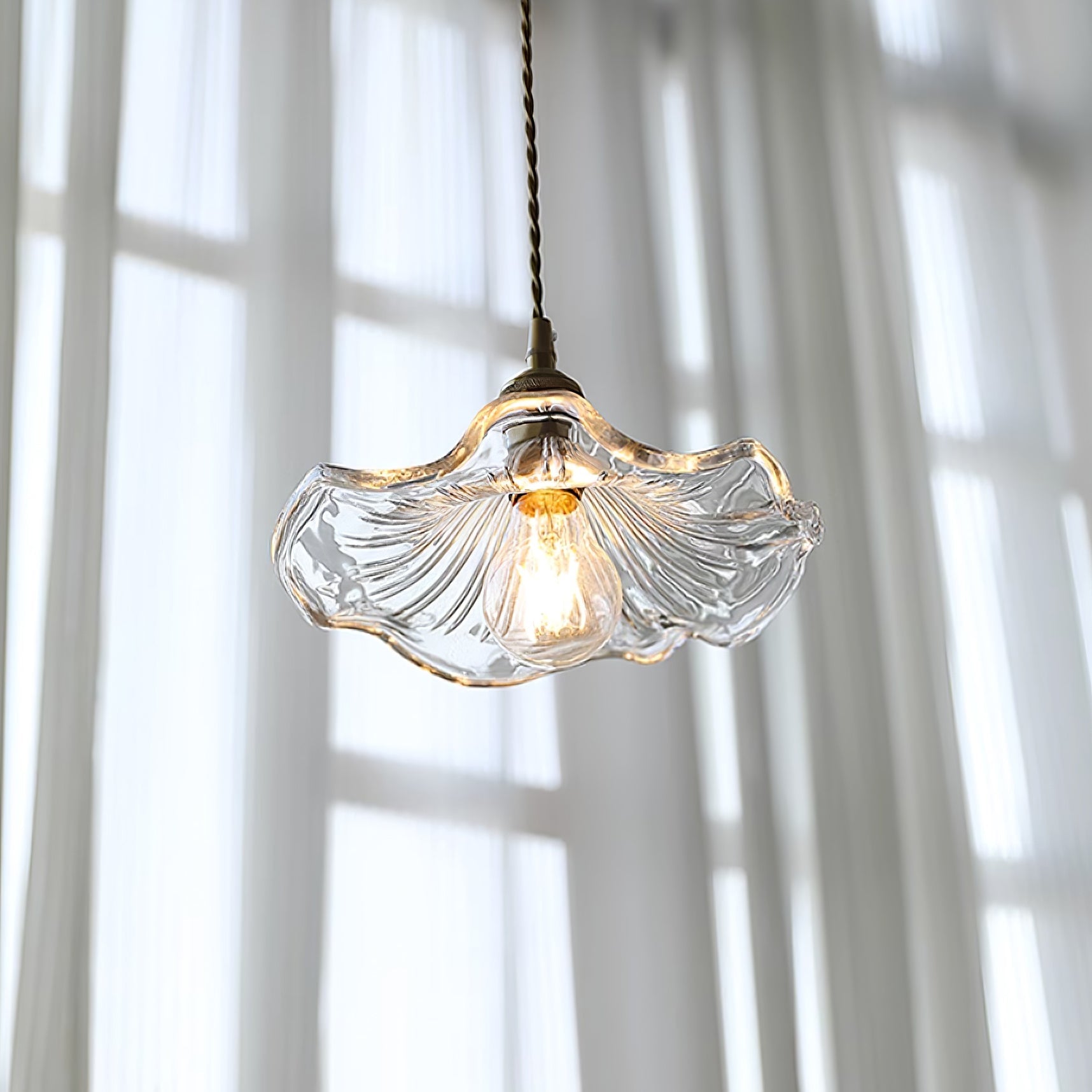 Pendant Light Glass Flower Shade 11 in x 5.1 in Pink Clear Green Dining Room Kitchen Island Hanging Ceiling Lamp | Thomler