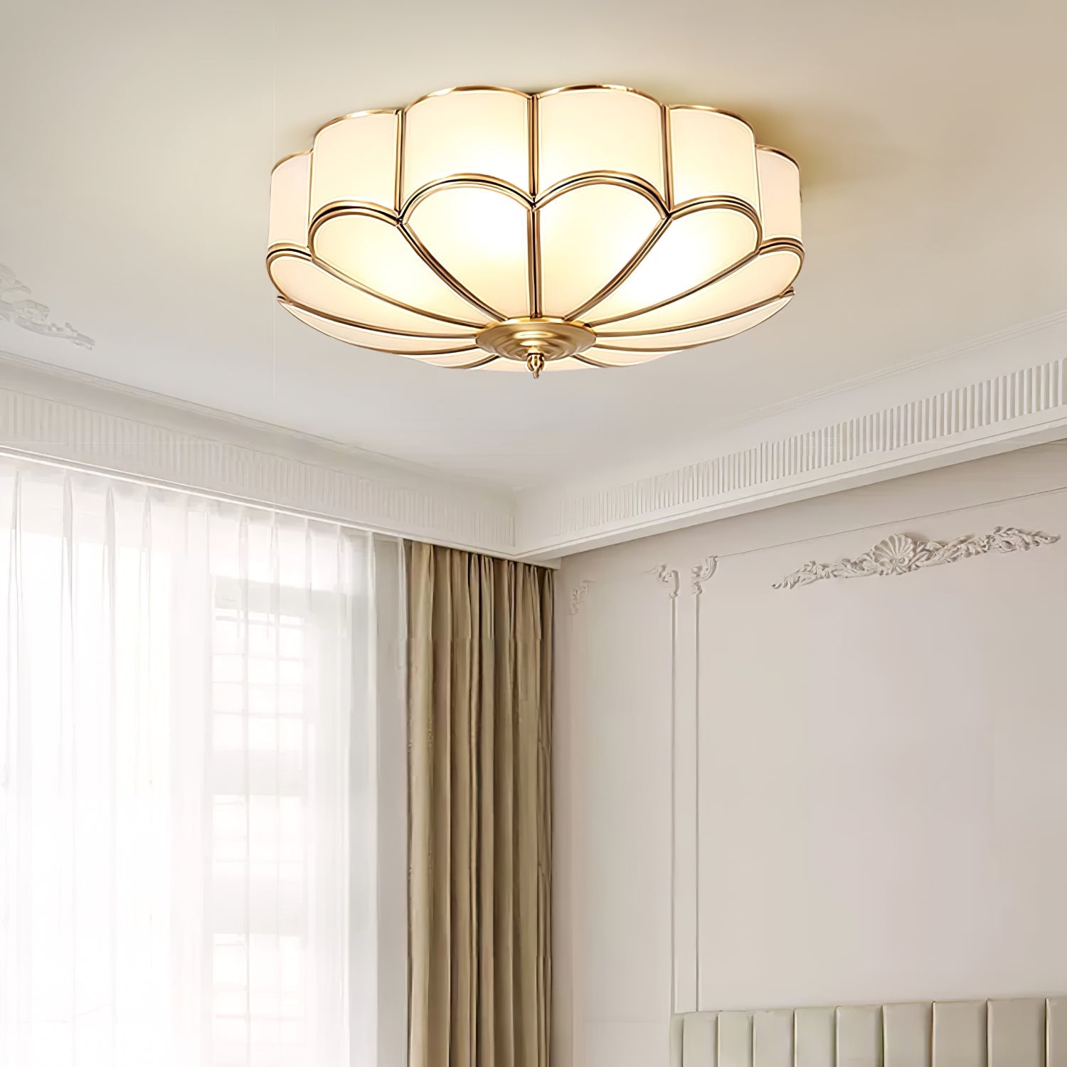 Flower Shape Glass Recessed Ceiling Light 17.7 in Brass Bedroom Study Balcony Indoor Lighting Decorative Fixture | Thomler