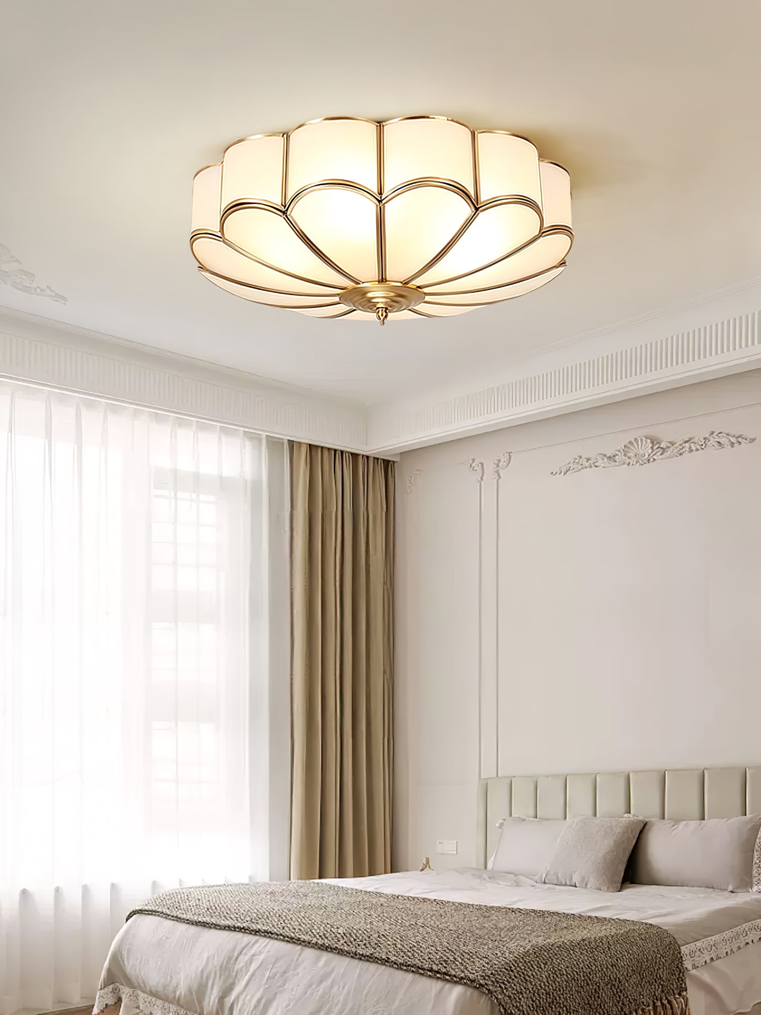 Flower Shape Glass Recessed Ceiling Light 17.7 in Brass Bedroom Study Balcony Indoor Lighting Decorative Fixture | Thomler