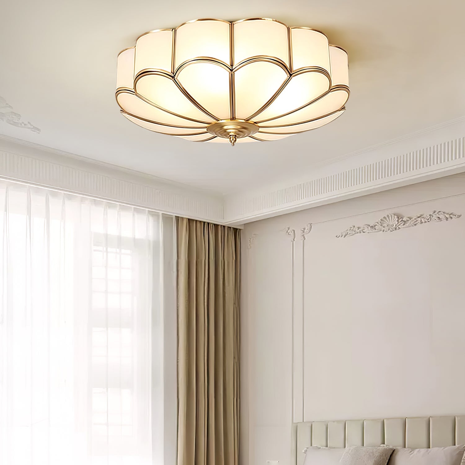 Flower Shape Glass Recessed Ceiling Light 17.7 in Brass Bedroom Study Balcony Indoor Lighting Decorative Fixture | Thomler